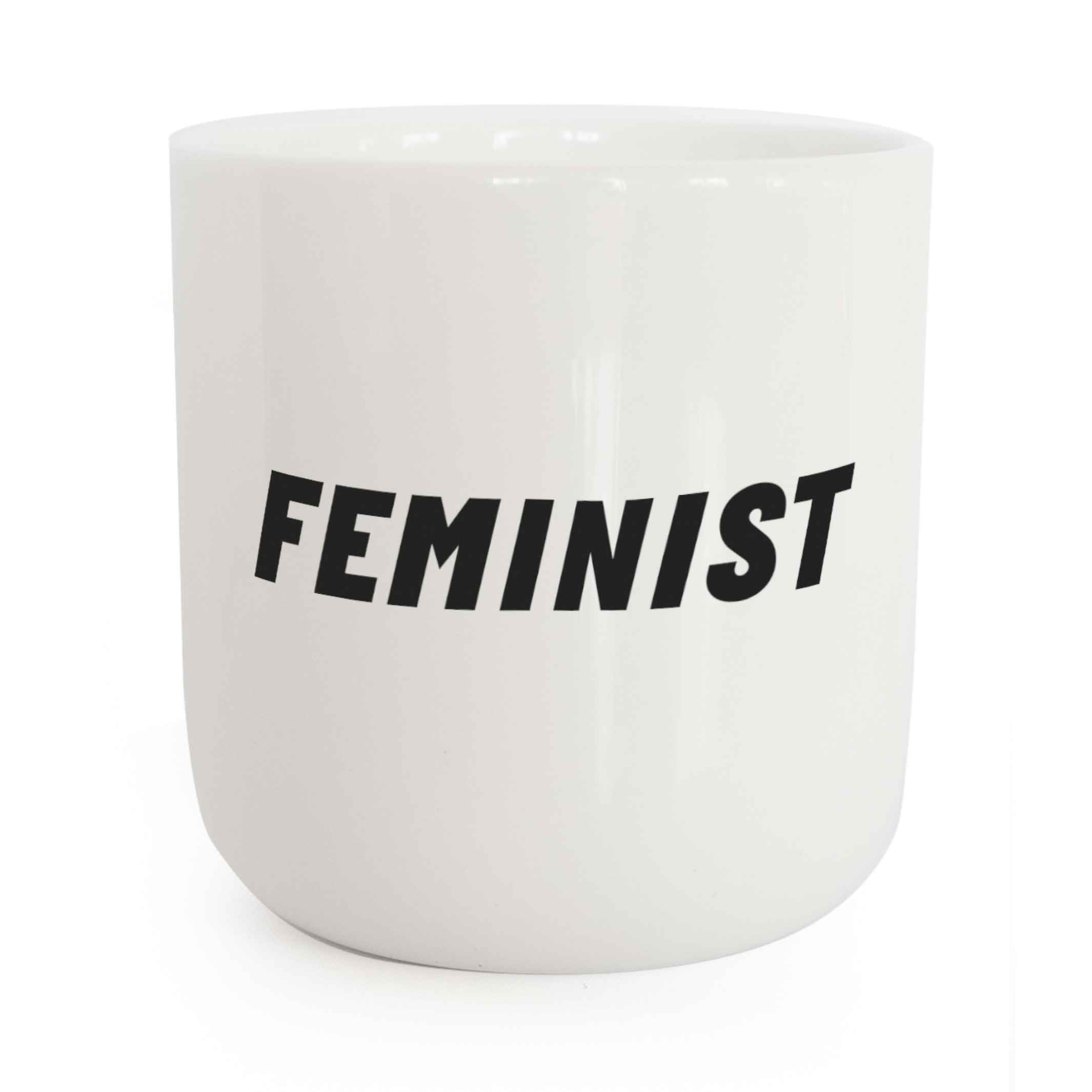 FEMINIST | weisser Kaffee- & Tee-BECHER mit schwarzer Typo | Attitude Serie | PLTY