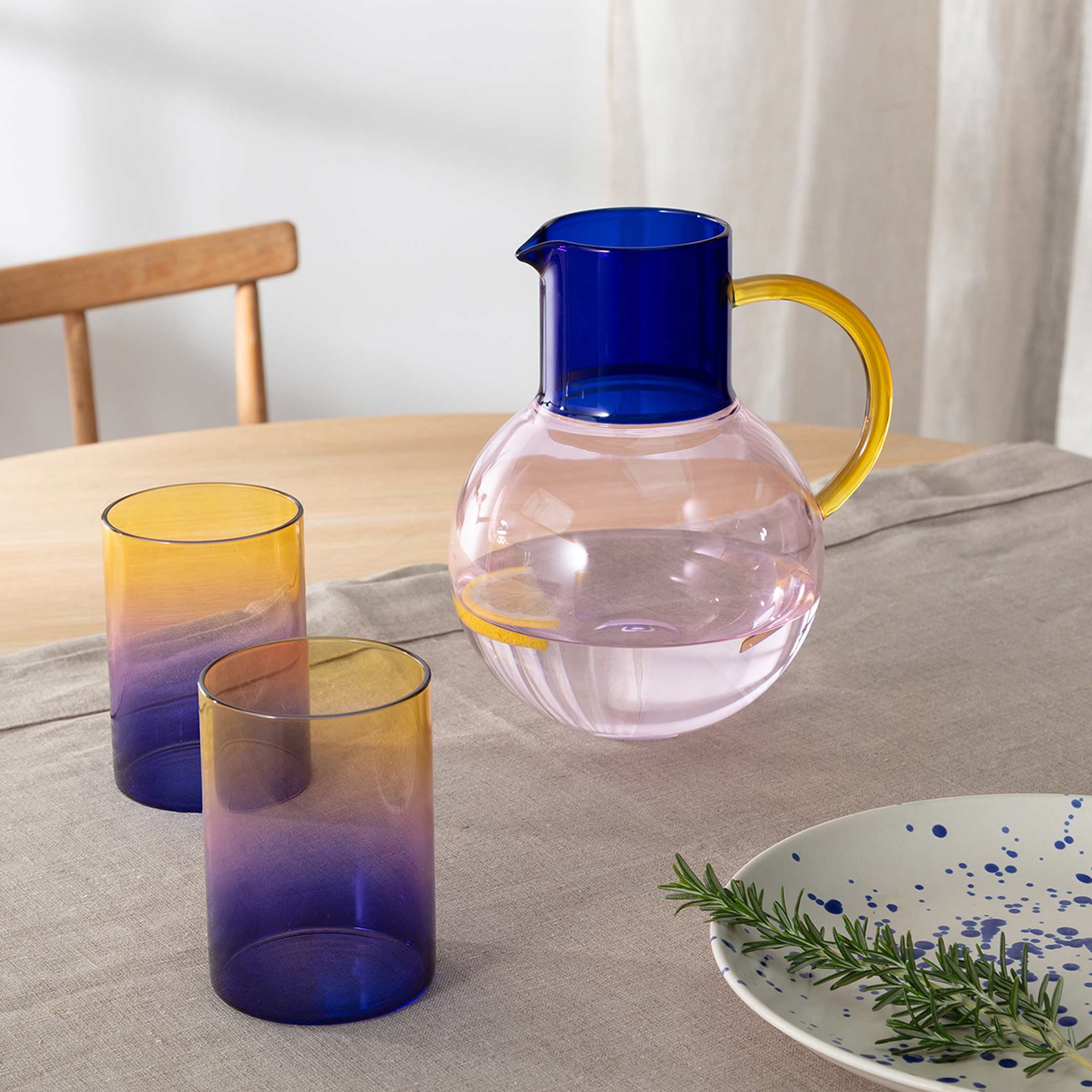 GRADIENT GLASSES THREE TONE - Drinking Glasses Blue, Pink & Yellow - Set of 2 | Block Design