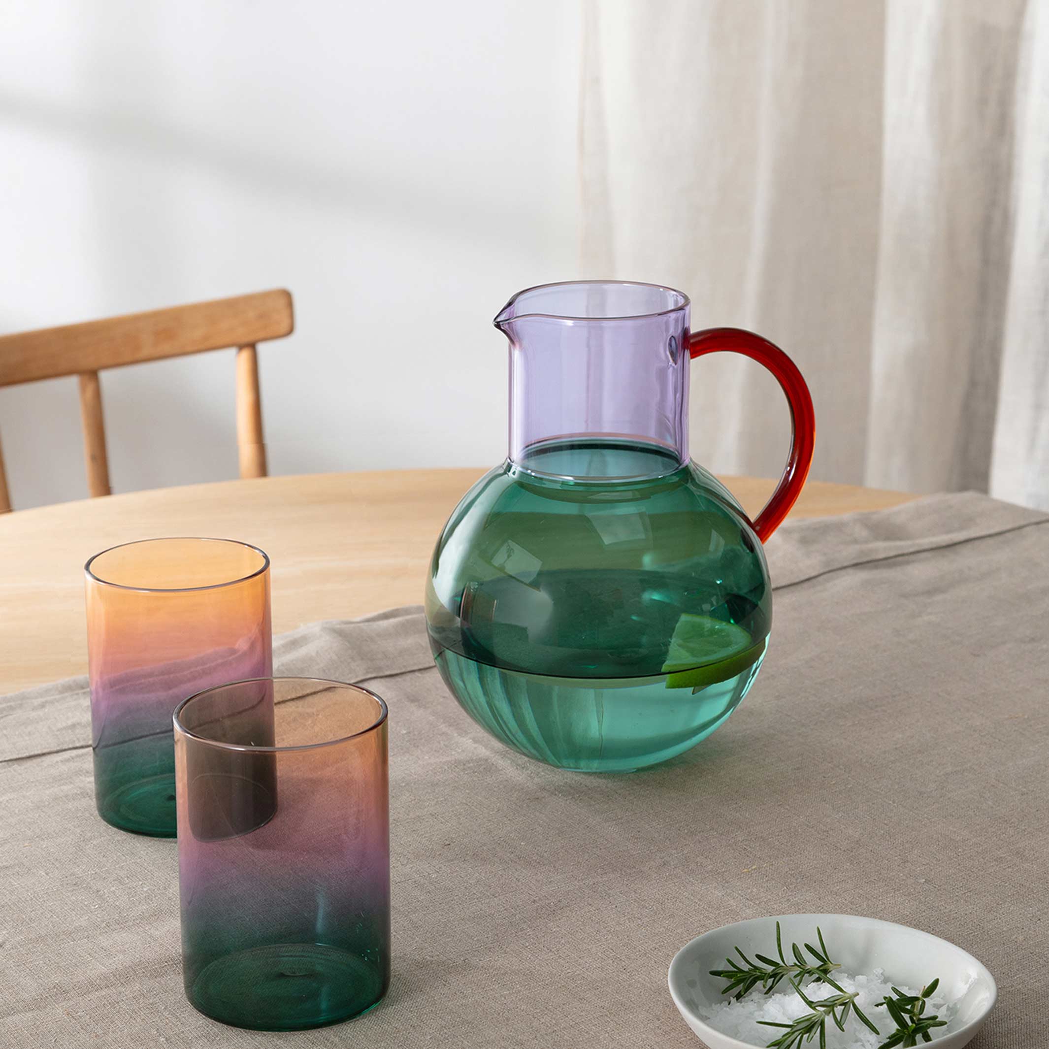 GRADIENT GLASSES THREE TONE - Drinking Glasses Teal, Lilac & Amber - Set of 2 | Block Design