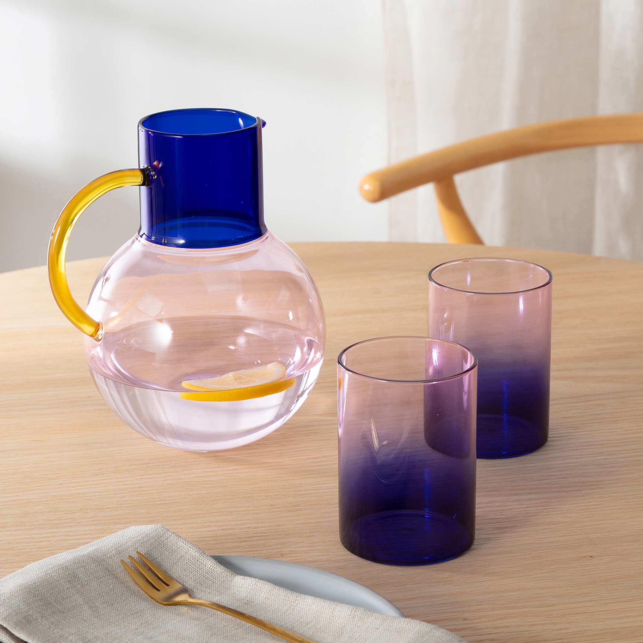 GRADIENT GLASSES TWO TONE - Drinking Glasses Blue & Pink - Set of 2 | Block Design