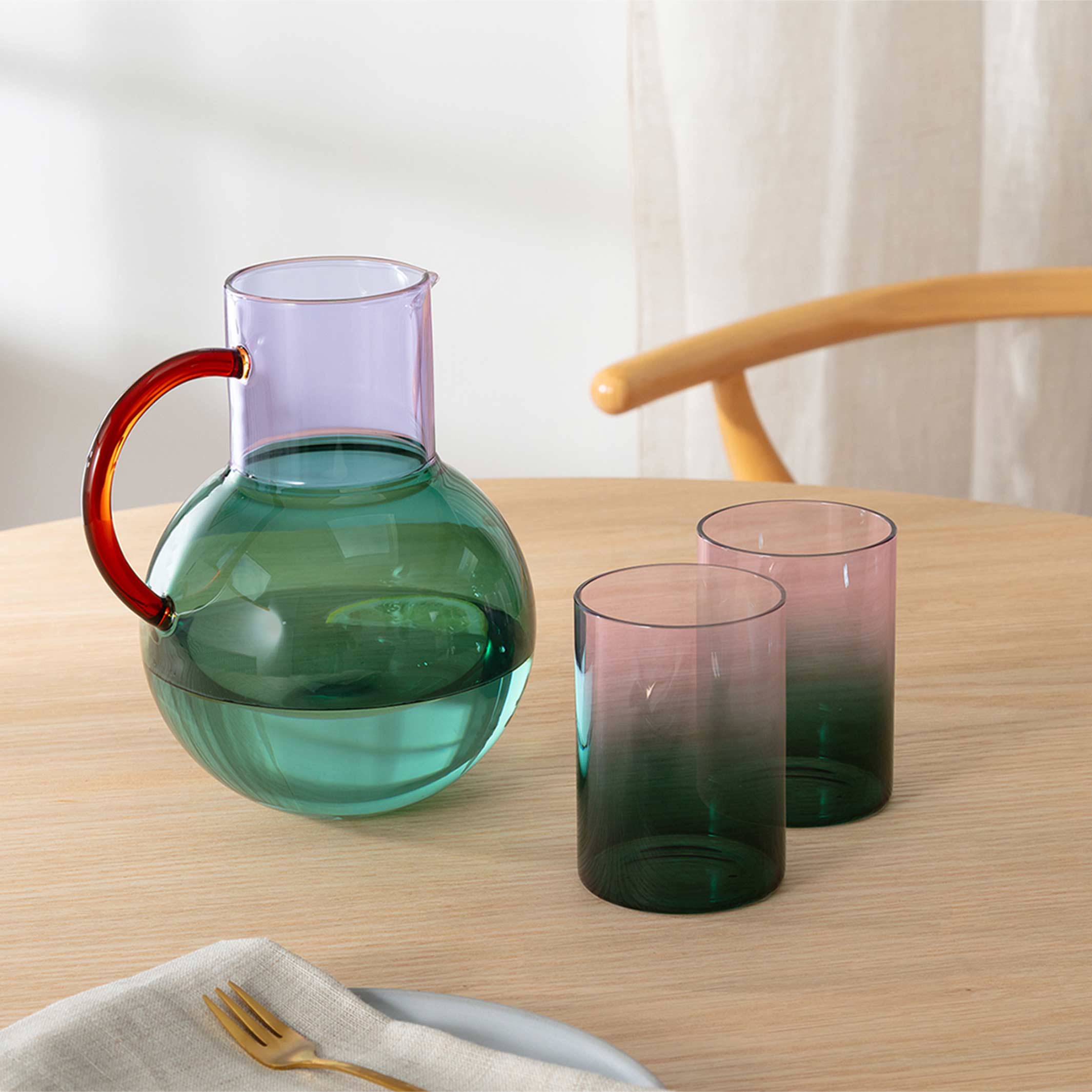 GRADIENT GLASSES TWO TONE - Drinking Glasses Teal & Lilac - Set of 2 | Block Design