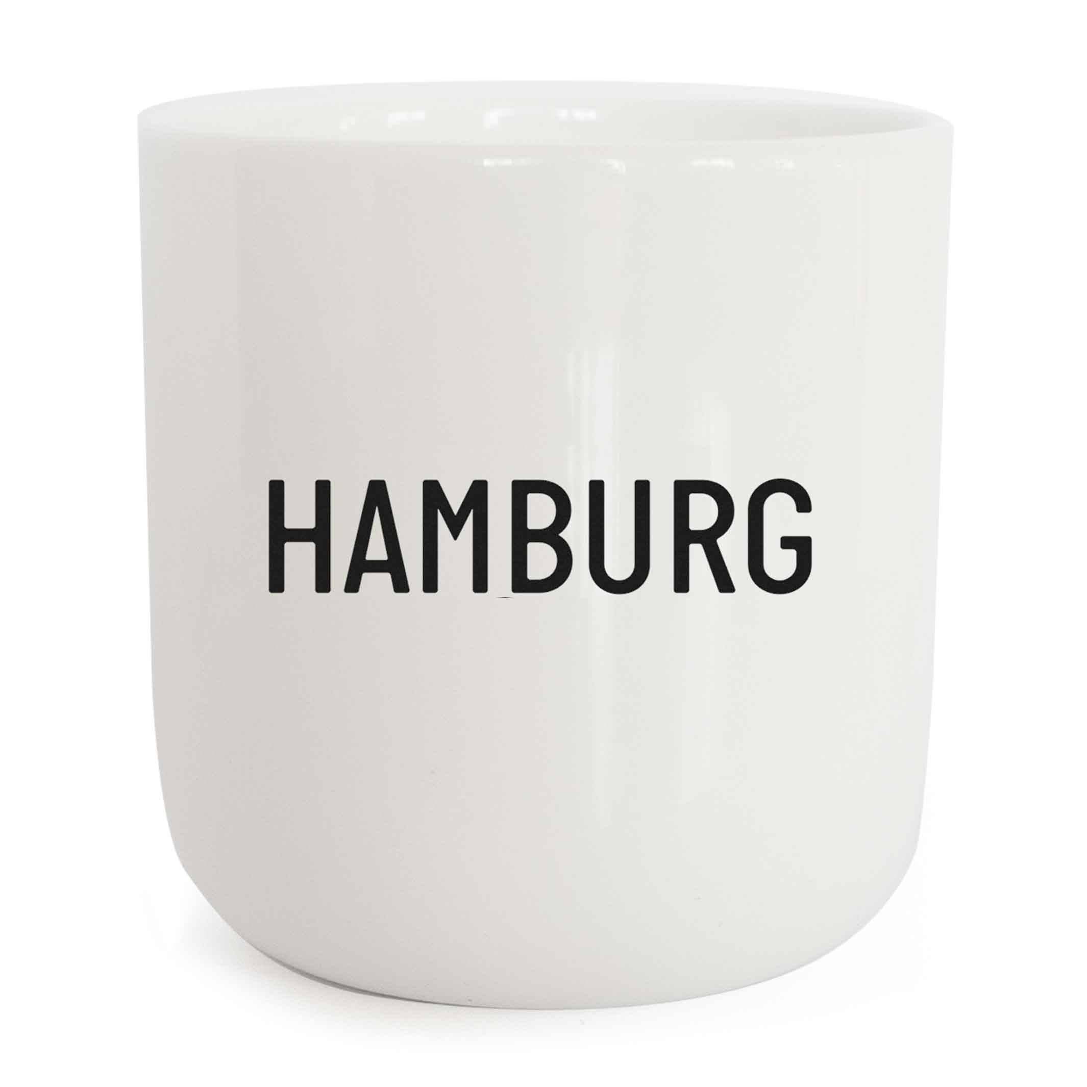 HAMBURG | weisser Kaffee- & Tee-BECHER mit schwarzer Typo | City Collection | PLTY