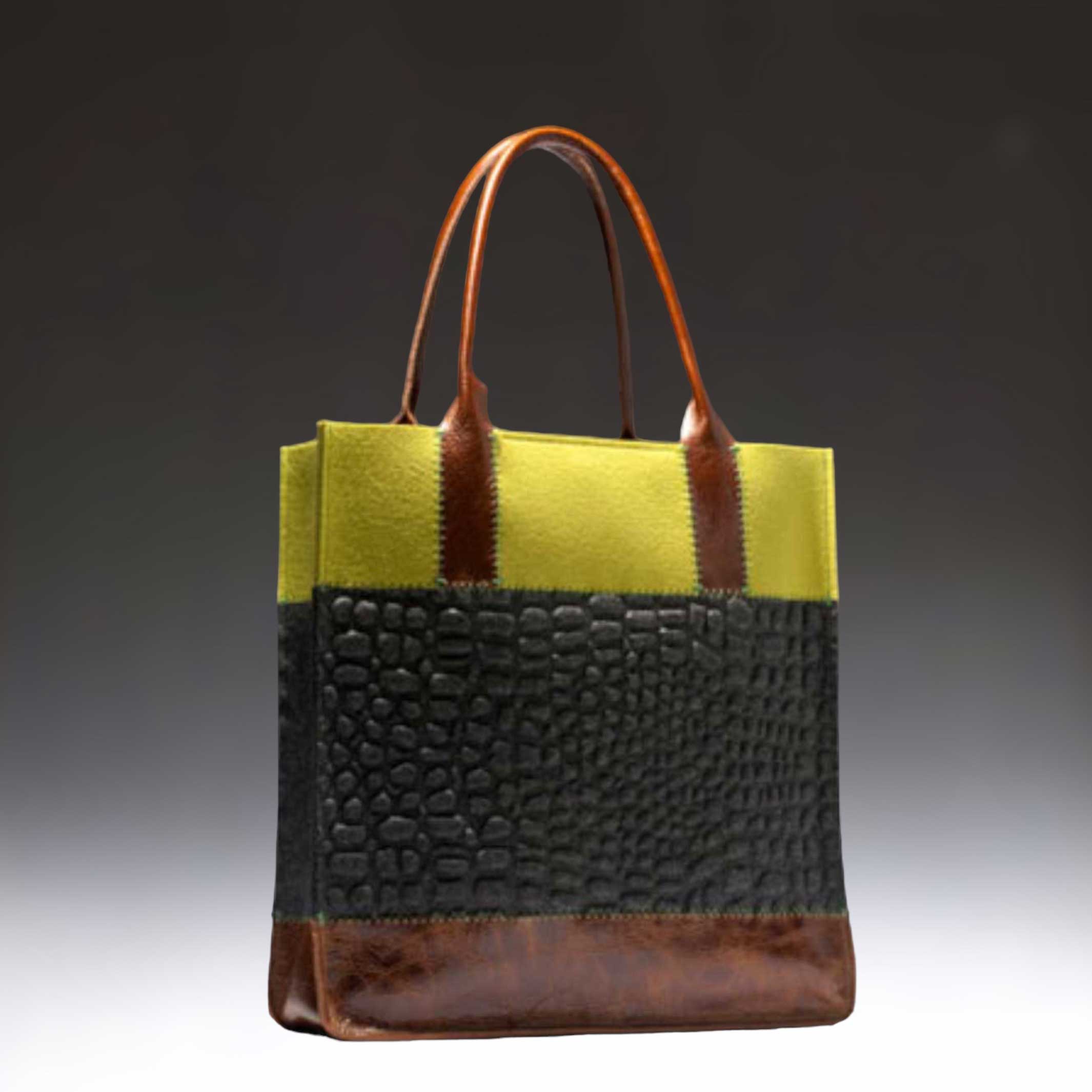 JAUNT | TOTE BAG | HANDBAG made of felt | Charcoal with alligator pattern & pistachio | Gräf & Lantz