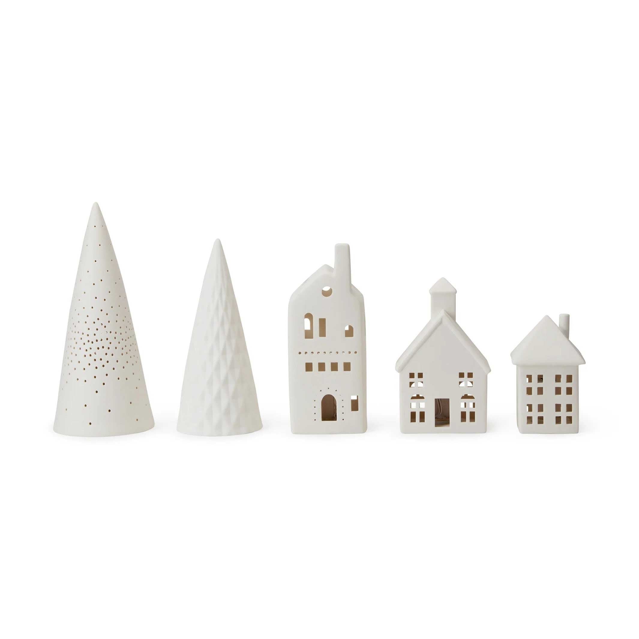 LED LIGHTED MODERN VILLAGE - Porzellan Weihnachtsdorf mit LED Beleuchtung - 5er Set | MoMA