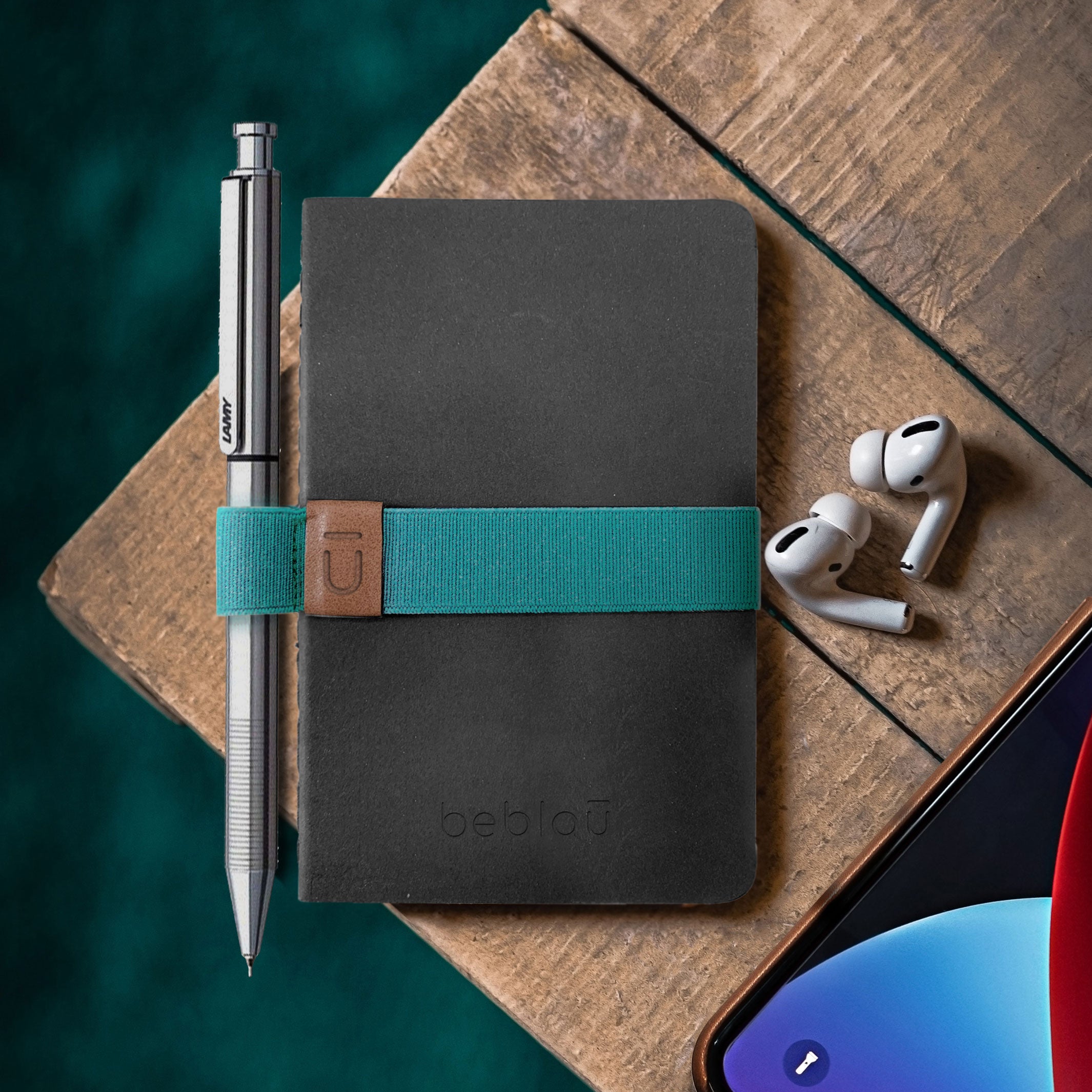 POCKET NOTEBOOK | 3 kleine NOTIZBÜCHER mit Stiftehalter-Band | beblau