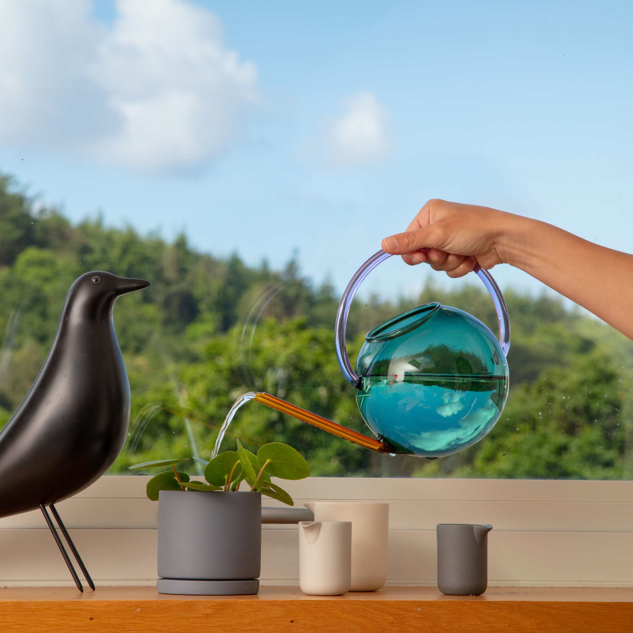 PABLO GLASS WATERING CAN - Teal & Lilac | Block Design