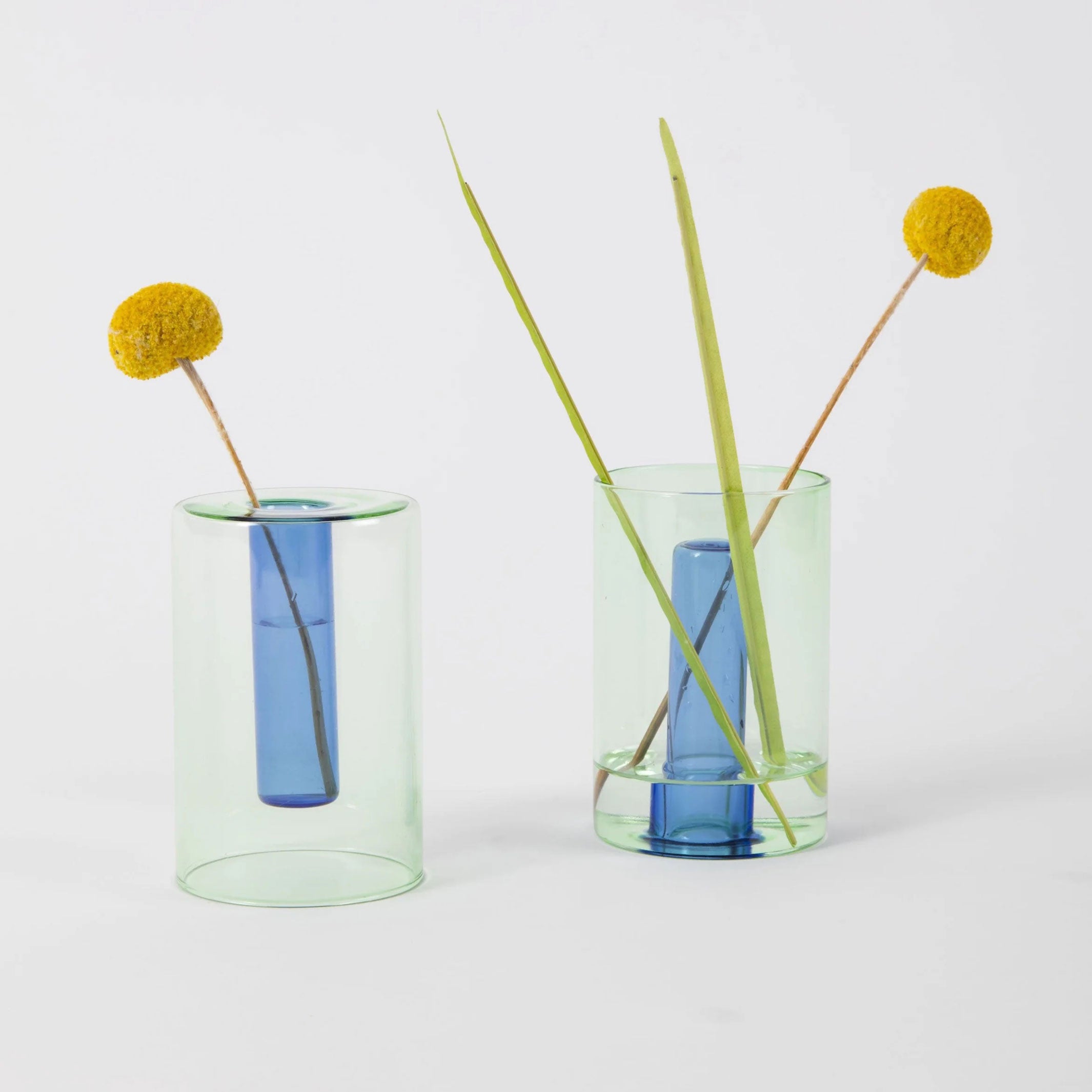 VASE EN VERRE RÉVERSIBLE - VASE en verre - Vert et Bleu | Conception de blocs