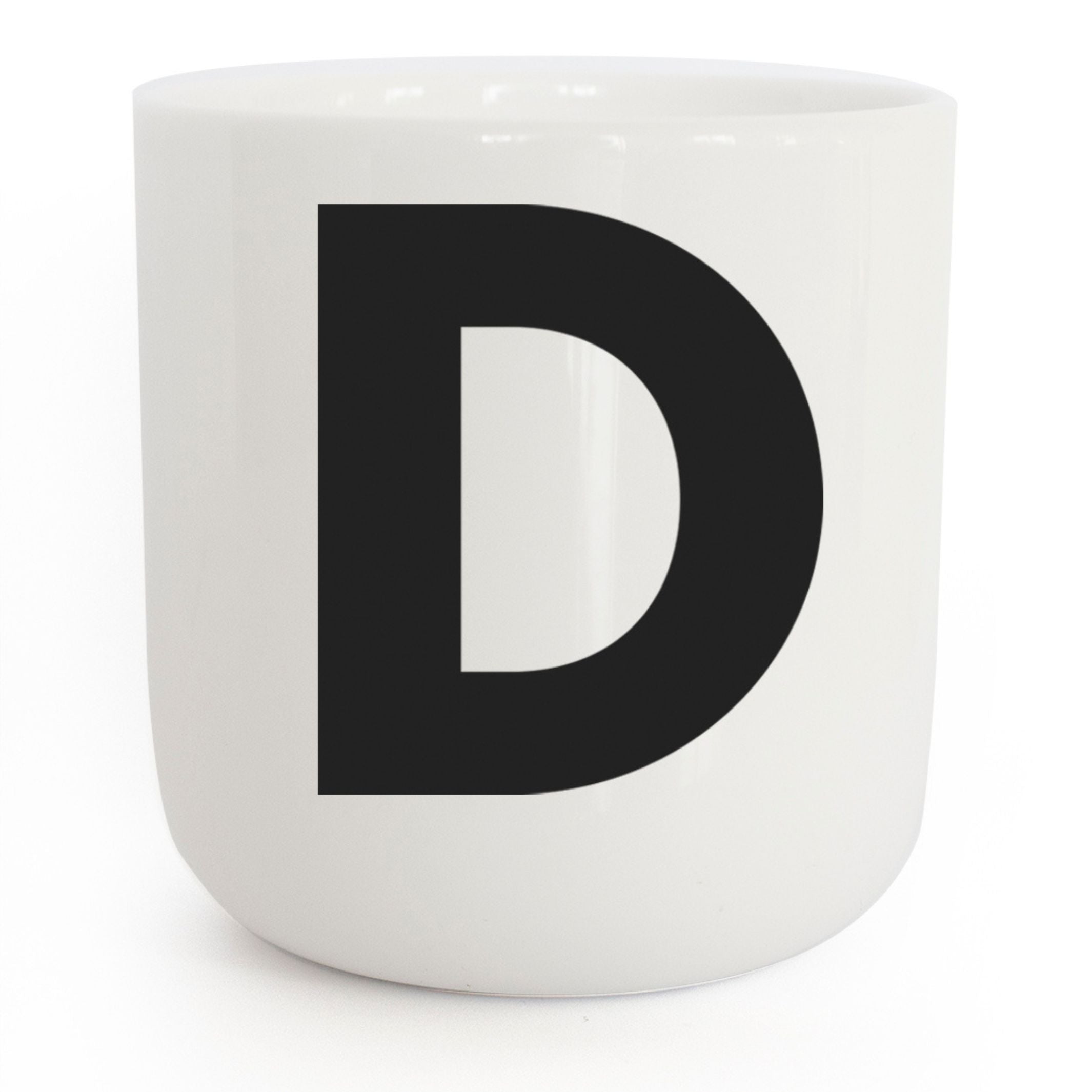 D - white coffee & tea mug with black typo | Letters & Glyphs Collection | PLTY