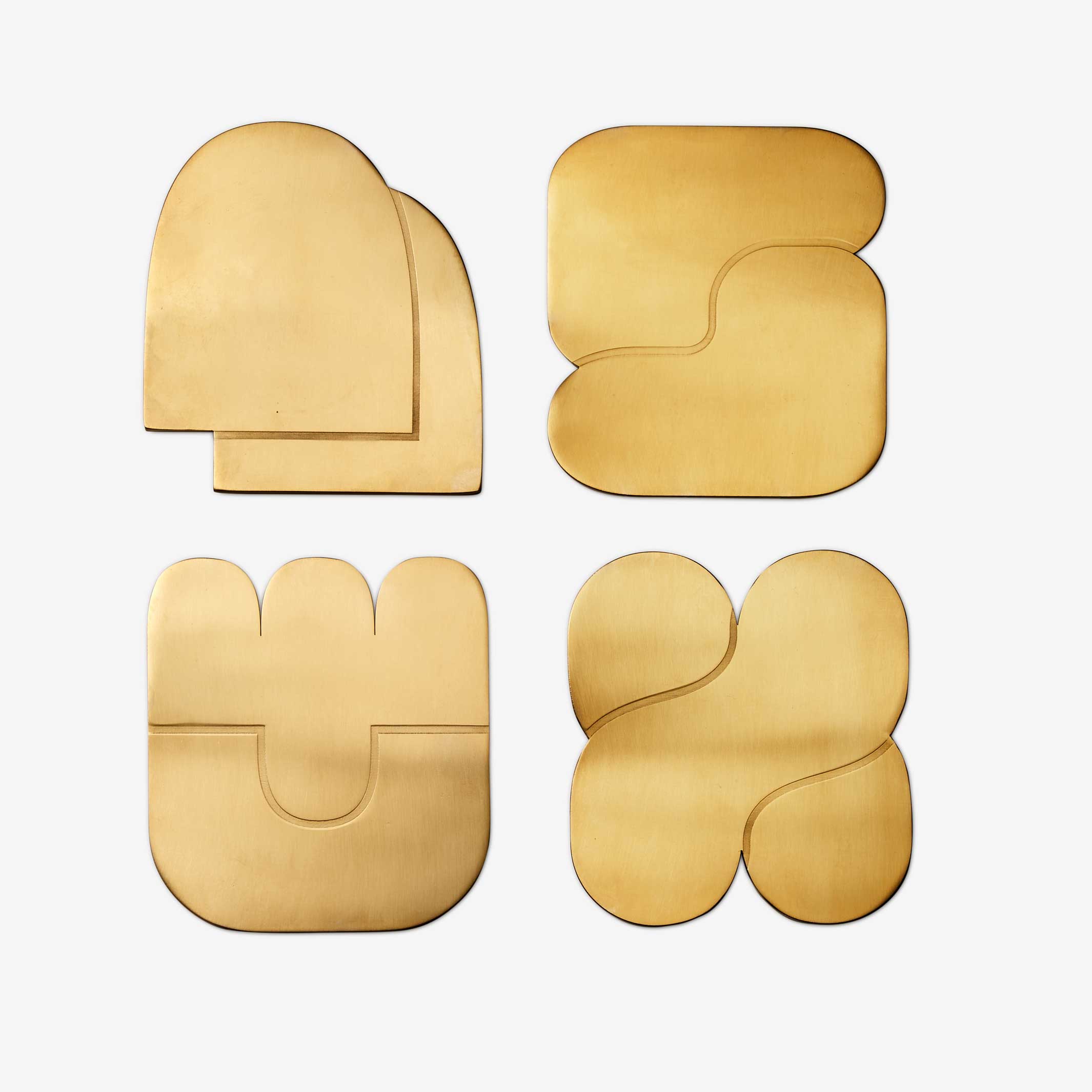 TOGETHER COASTERS | Set of 4 Coasters | Stainless steel brass-colored | Dan Covert | Areaware