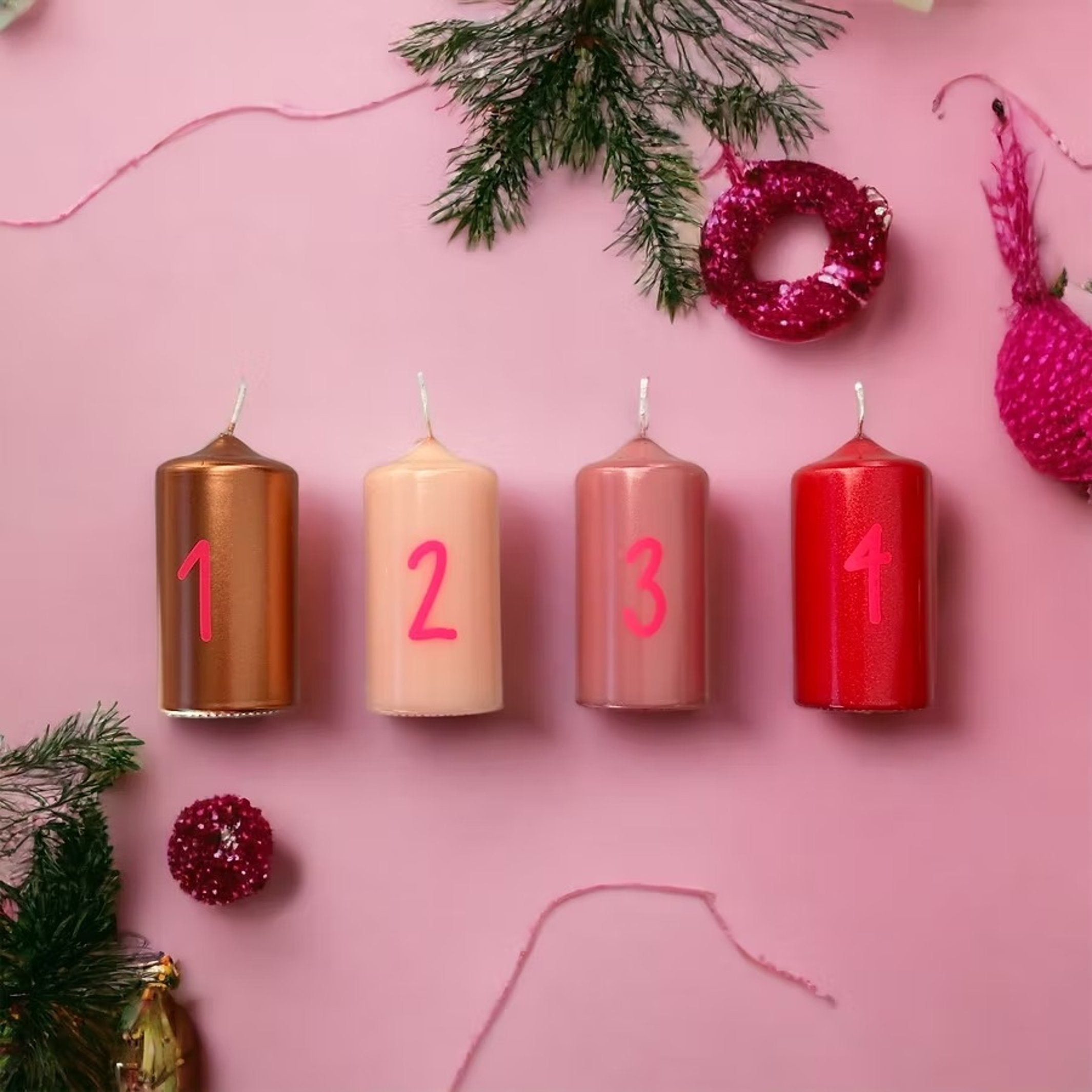 DIP DYE GLOW COUNTDOWN | Christmas candles in a set of 4 | Pink Stories