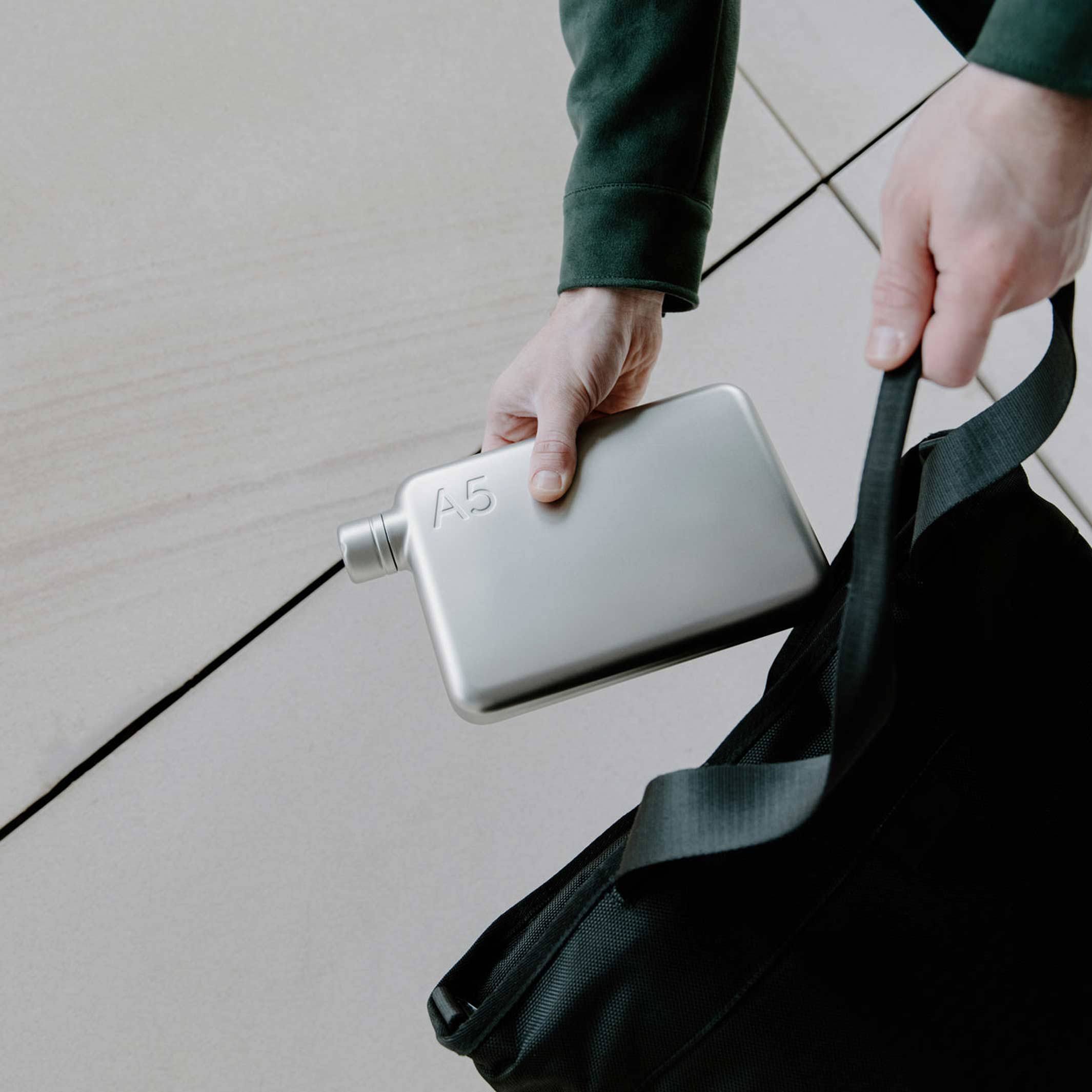 A5 Stainless Steel memobottle™ SATIN | slimline reusable WATER BOTTLE | 1080 ml