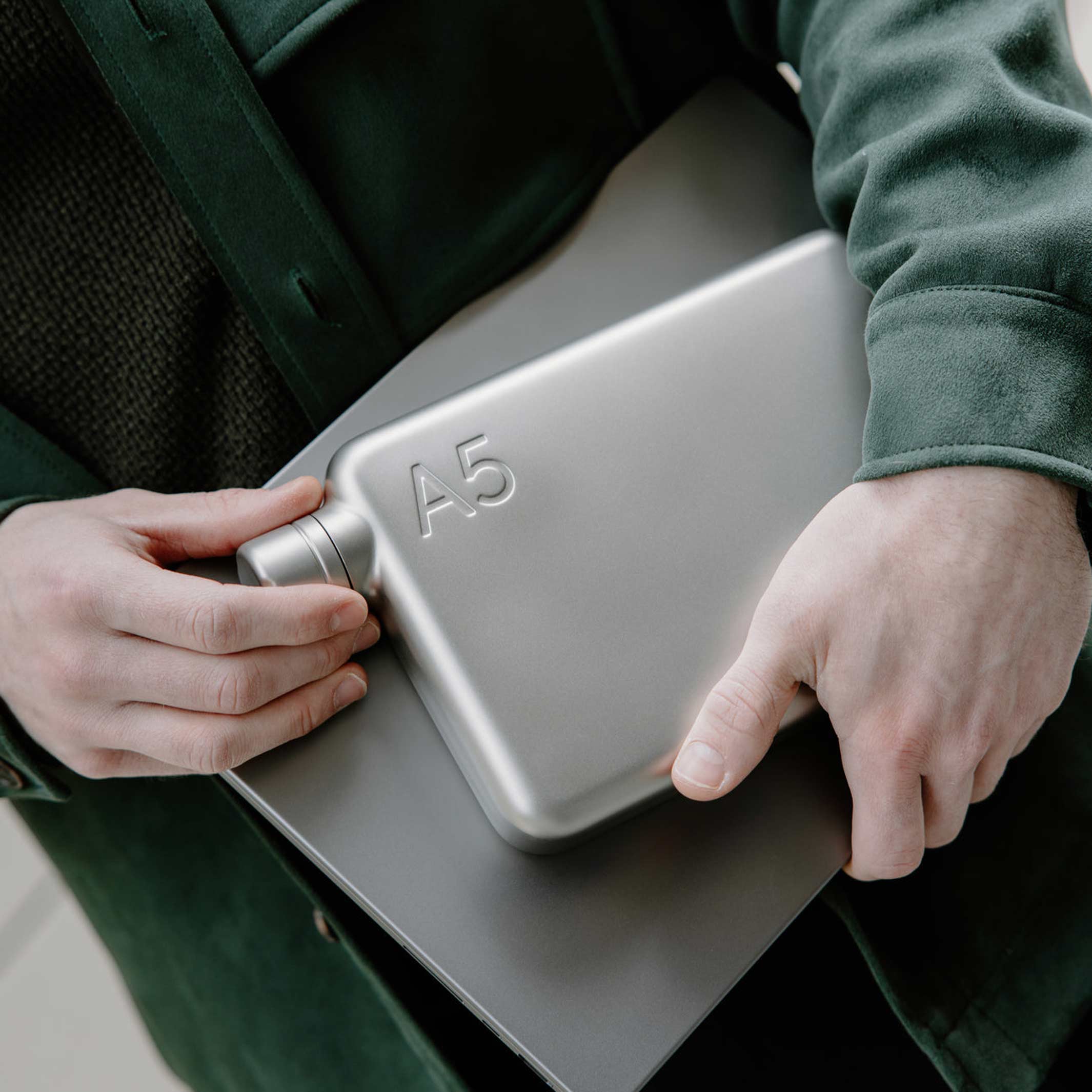 A5 Stainless Steel memobottle™ SATIN | slimline reusable WATER BOTTLE | 1080 ml