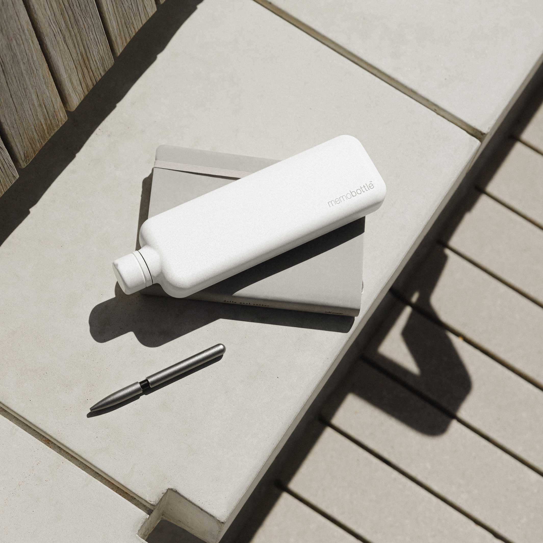 Bouteille SLIM en acier inoxydable memobottle™ Blanc | BOUTEILLE D'EAU ET DE BOISSON plate réutilisable | 600 ml