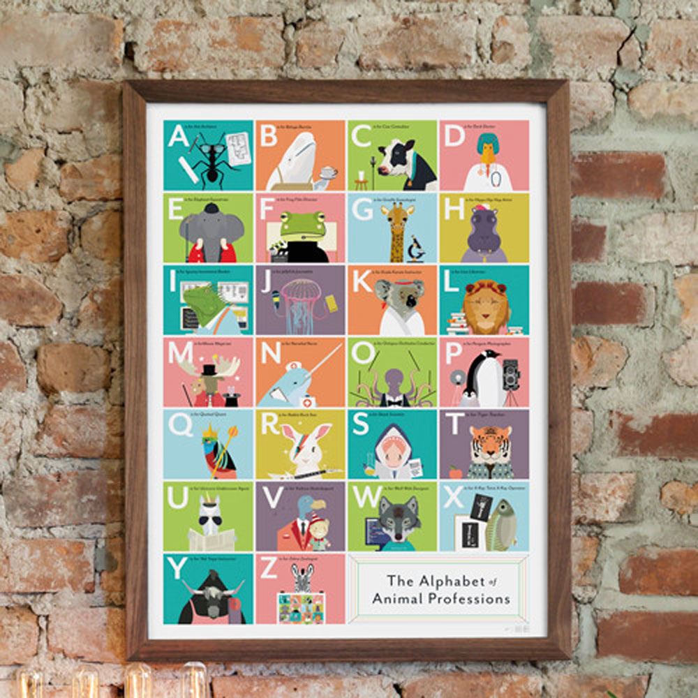 L'ALPHABET des MÉTIERS ANIMAUX | Infographie AFFICHE POUR ENFANTS | 46x61cm | Laboratoire de graphiques pop
