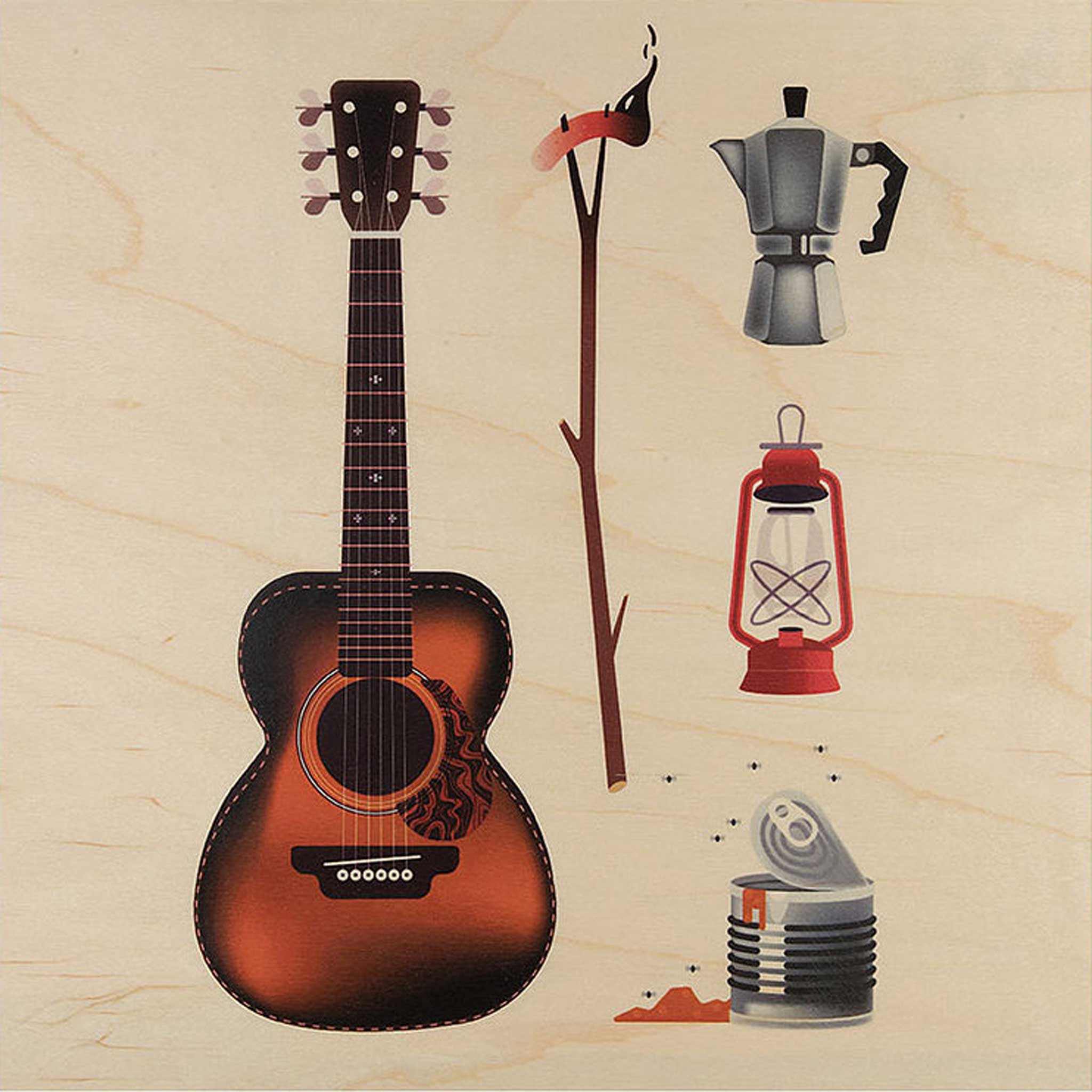 AUTOUR DU FEU | ABENTEUER POSTER aus Holz | 30x30 cm | Woodhi - Charles & Marie