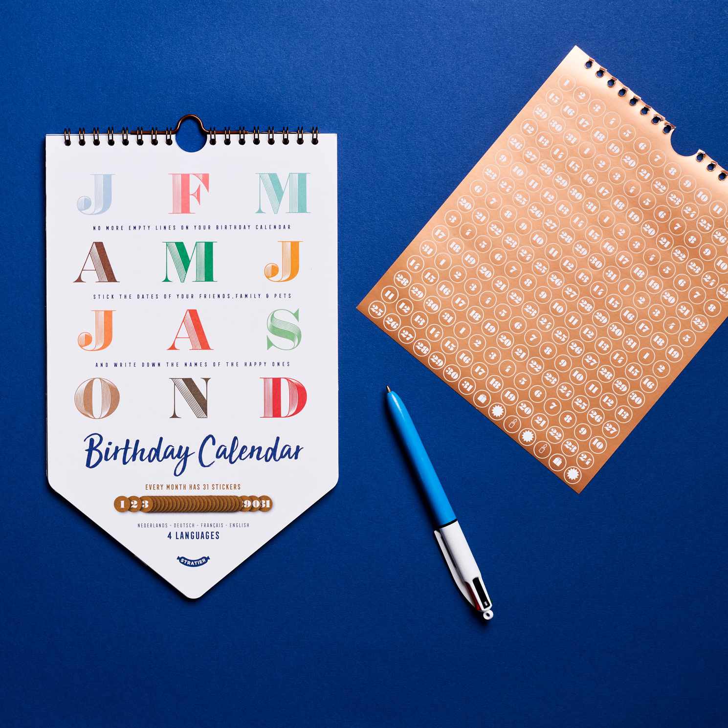 BIRTHDAY CALENDAR | GEBURTSTAGS-KALENDER | 4 Sprachen | 28x17cm | Stratier - Charles & Marie