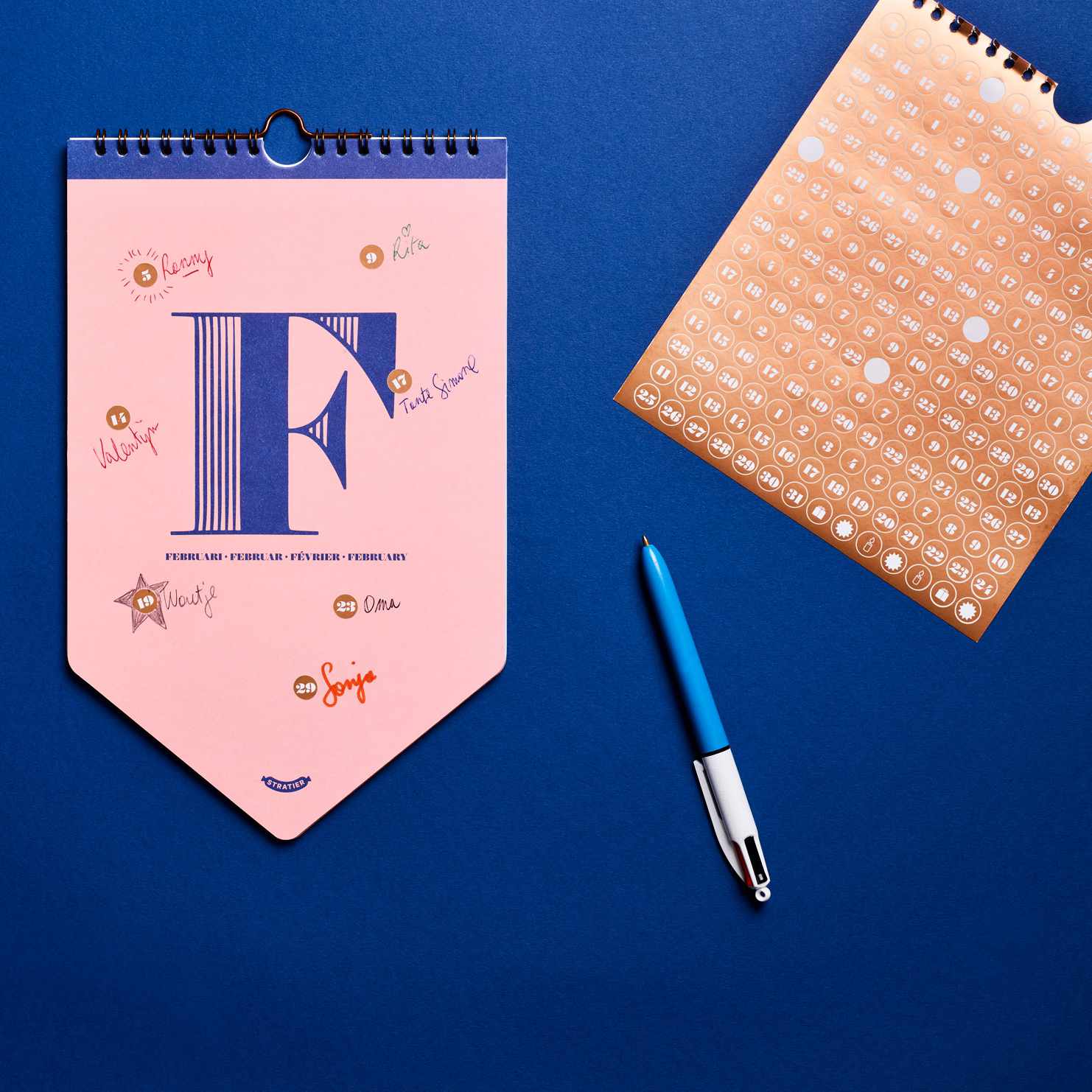 BIRTHDAY CALENDAR | GEBURTSTAGS-KALENDER | 4 Sprachen | 28x17cm | Stratier - Charles & Marie