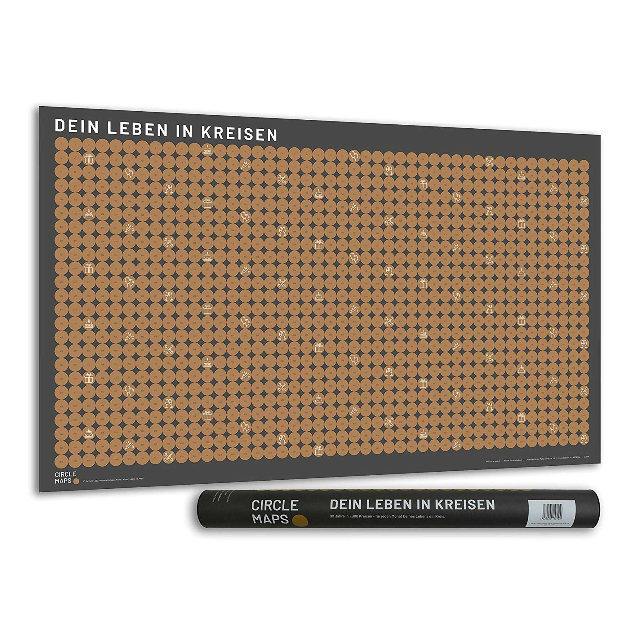 Dein LEBEN in KREISEN | LEBENS-KALENDER | Rubbelkarte & Scratchmap | POSTER mit 1.080 Kreisen | 91x53,3 cm | Circle Maps - Charles & Marie