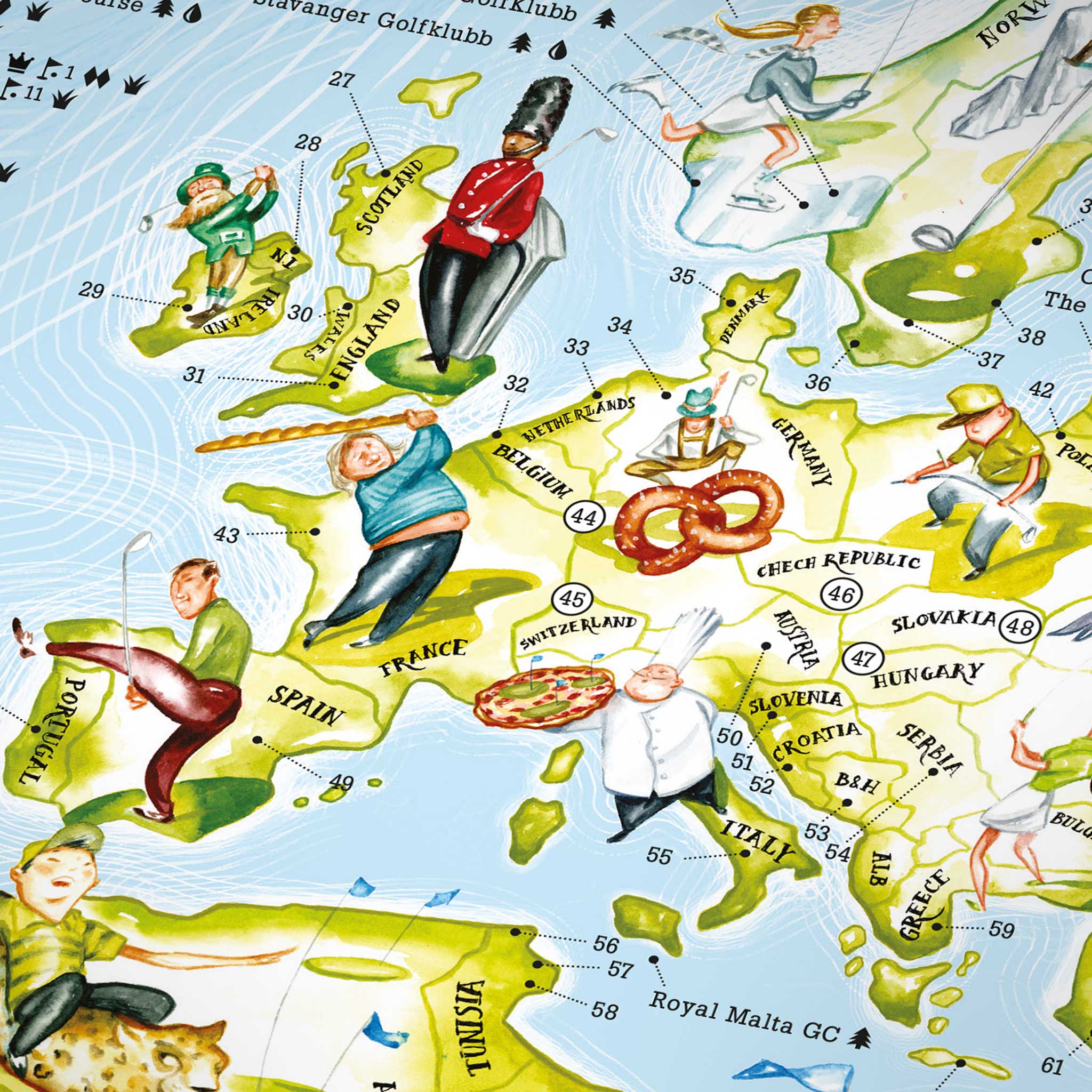 GOLF MAP | Illustrierte Golf-Sport WELTKARTE | 98x56cm | Awesome Maps - Charles & Marie