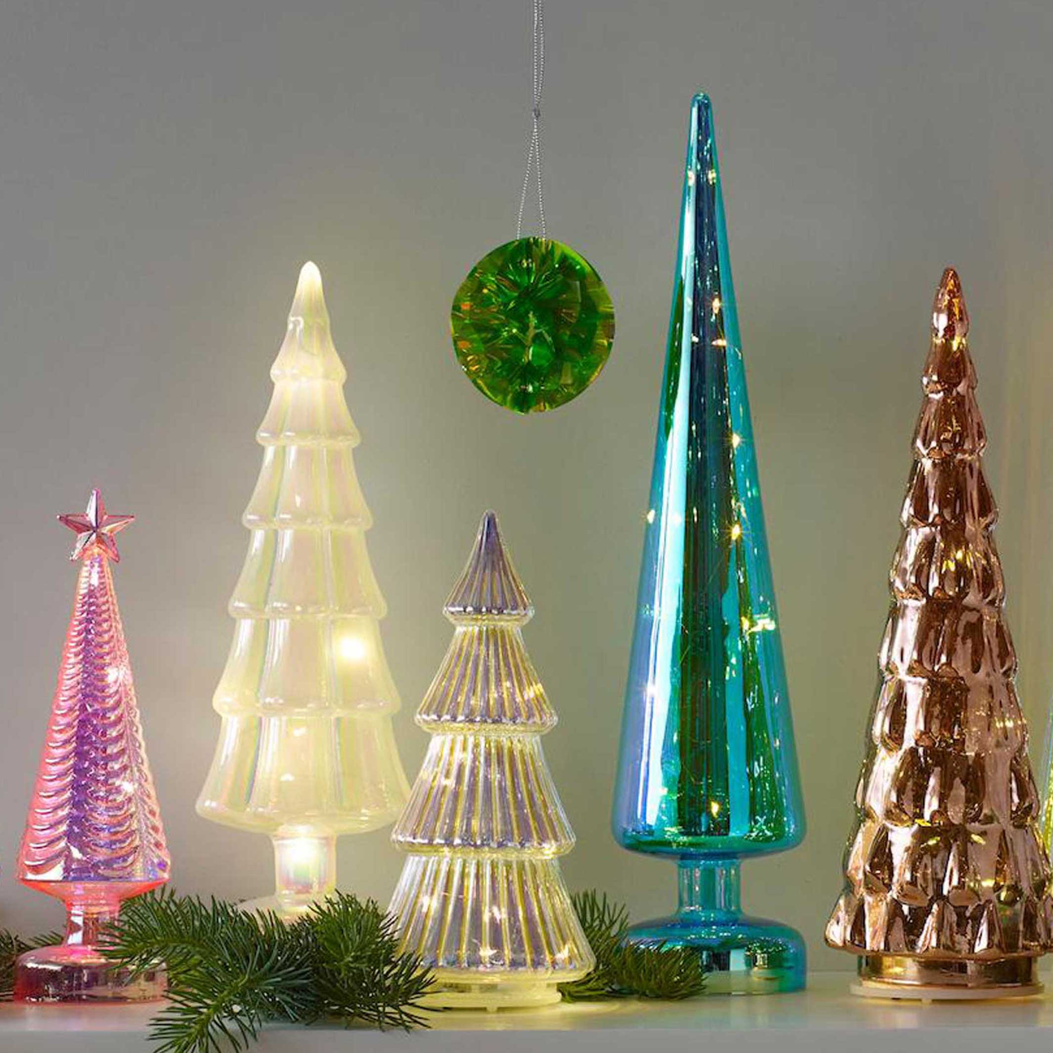 Large Colorful LED GLASS LIGHTED TREES | große Glas-TANNENBÄUME mit LED Beleuchtung | 5er Set |  MoMA