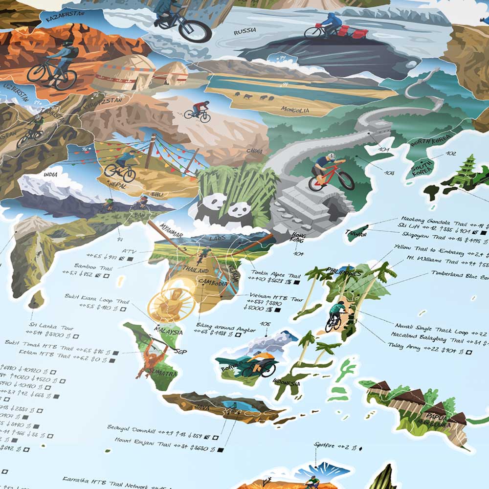 MOUNTAIN BIKE MAP | Illustrierte FAHRRAD WELTKARTE | Awesome Maps - Charles & Marie