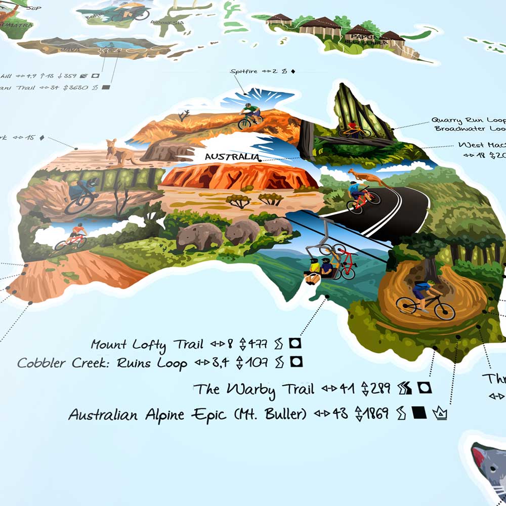 MOUNTAIN BIKE MAP | Illustrierte FAHRRAD WELTKARTE | Awesome Maps - Charles & Marie