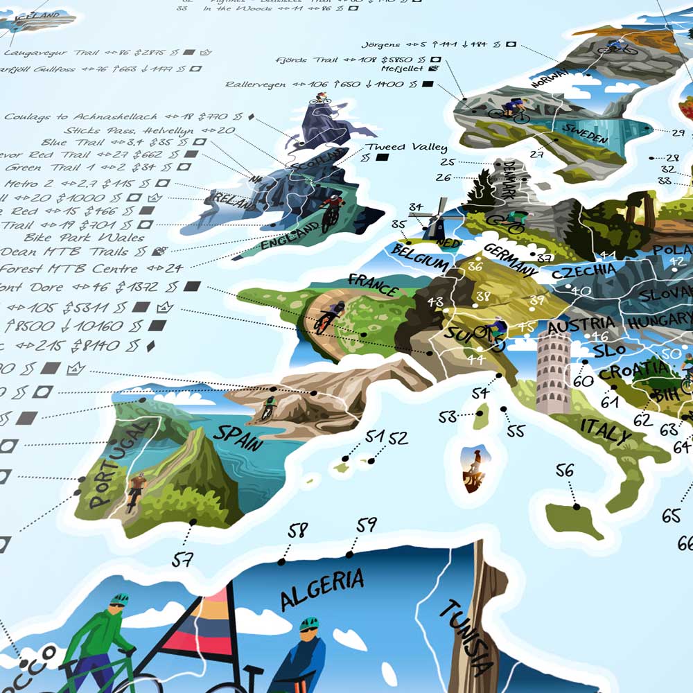 MOUNTAIN BIKE MAP | Illustrierte FAHRRAD WELTKARTE | Awesome Maps - Charles & Marie