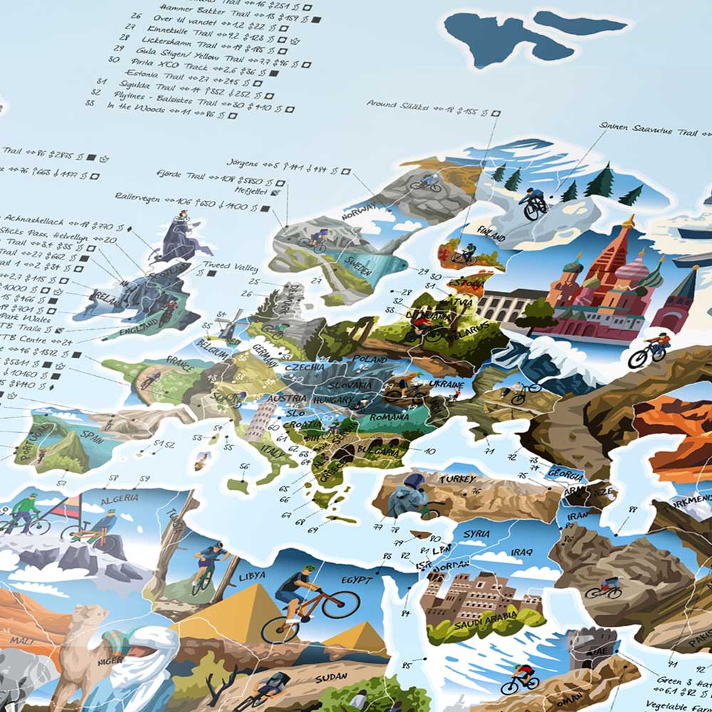 MOUNTAIN BIKE MAP | Illustrierte FAHRRAD WELTKARTE | Awesome Maps - Charles & Marie