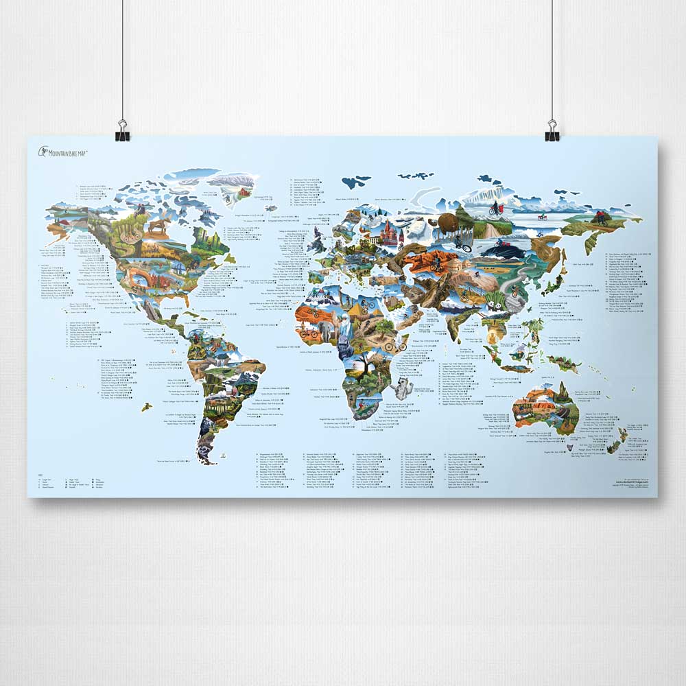 MOUNTAIN BIKE MAP | Illustrierte FAHRRAD WELTKARTE | Awesome Maps - Charles & Marie