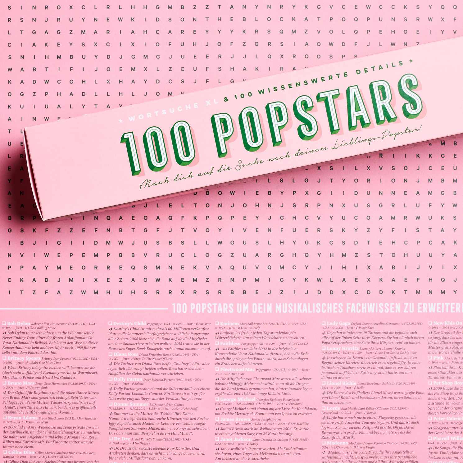 100 POPSTARS | XL Spiel & Rätsel POSTER | 65x100cm | Stratier - Charles & Marie