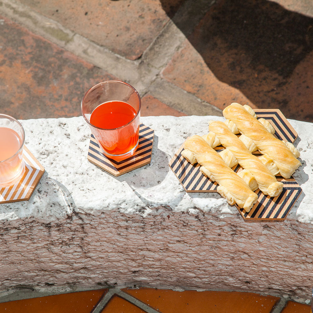 TABLE TILES Optic | Wooden COASTERS with 3D graphics | Set of 6 | Bower | Areaware