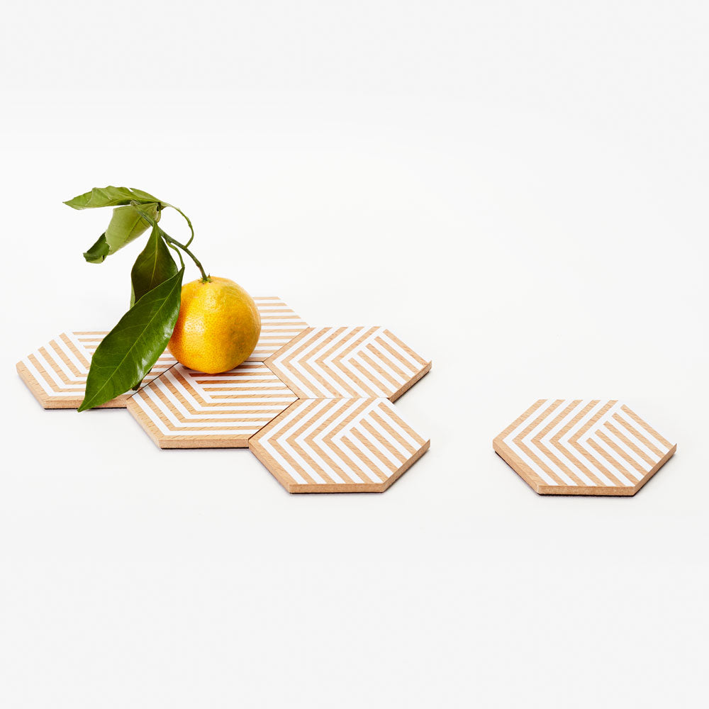TABLE TILES Optic | Wooden COASTERS with 3D graphics | Set of 6 | Bower | Areaware