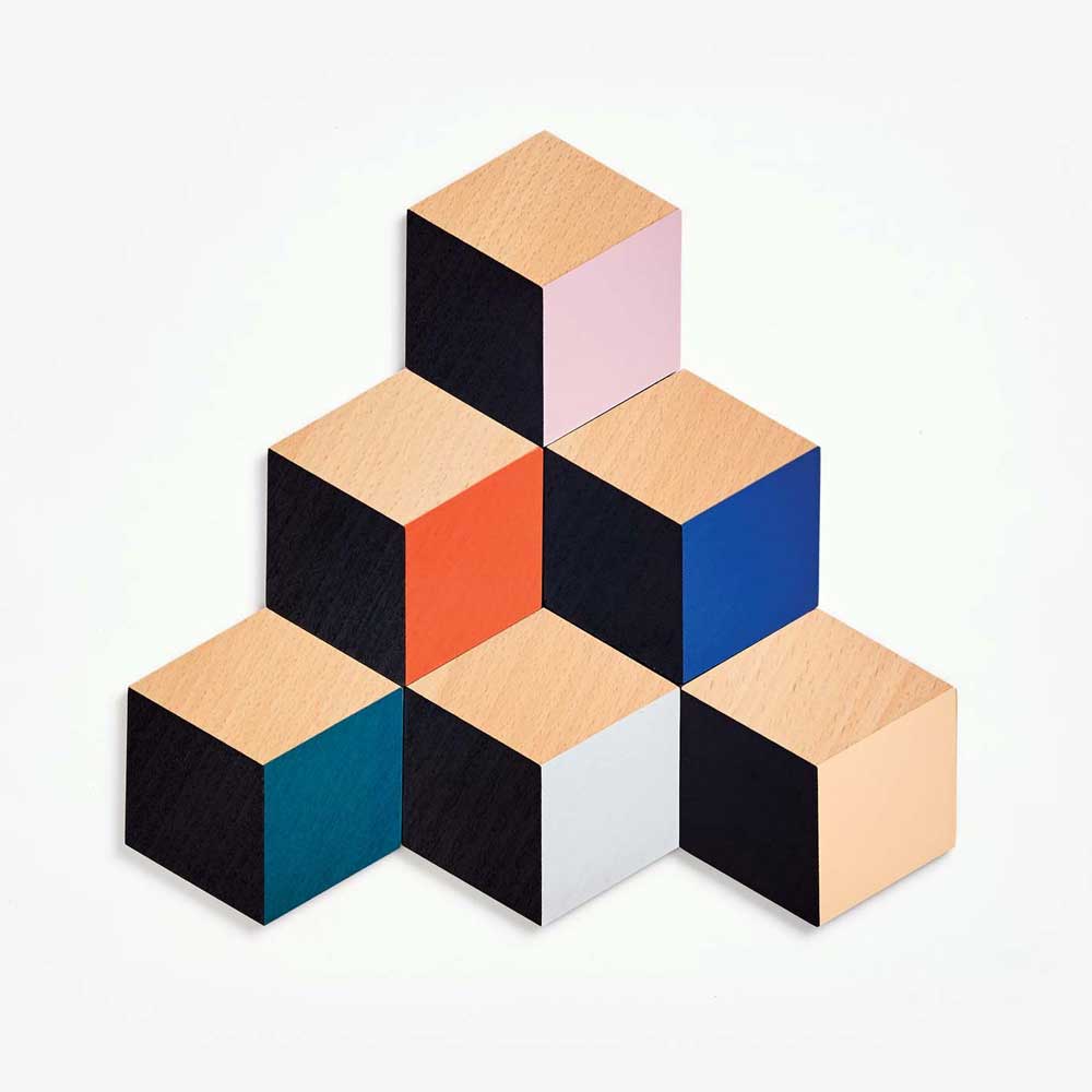 TABLE TILES | Wooden COASTERS with 3D graphics | Set of 6 | Bower | Areaware