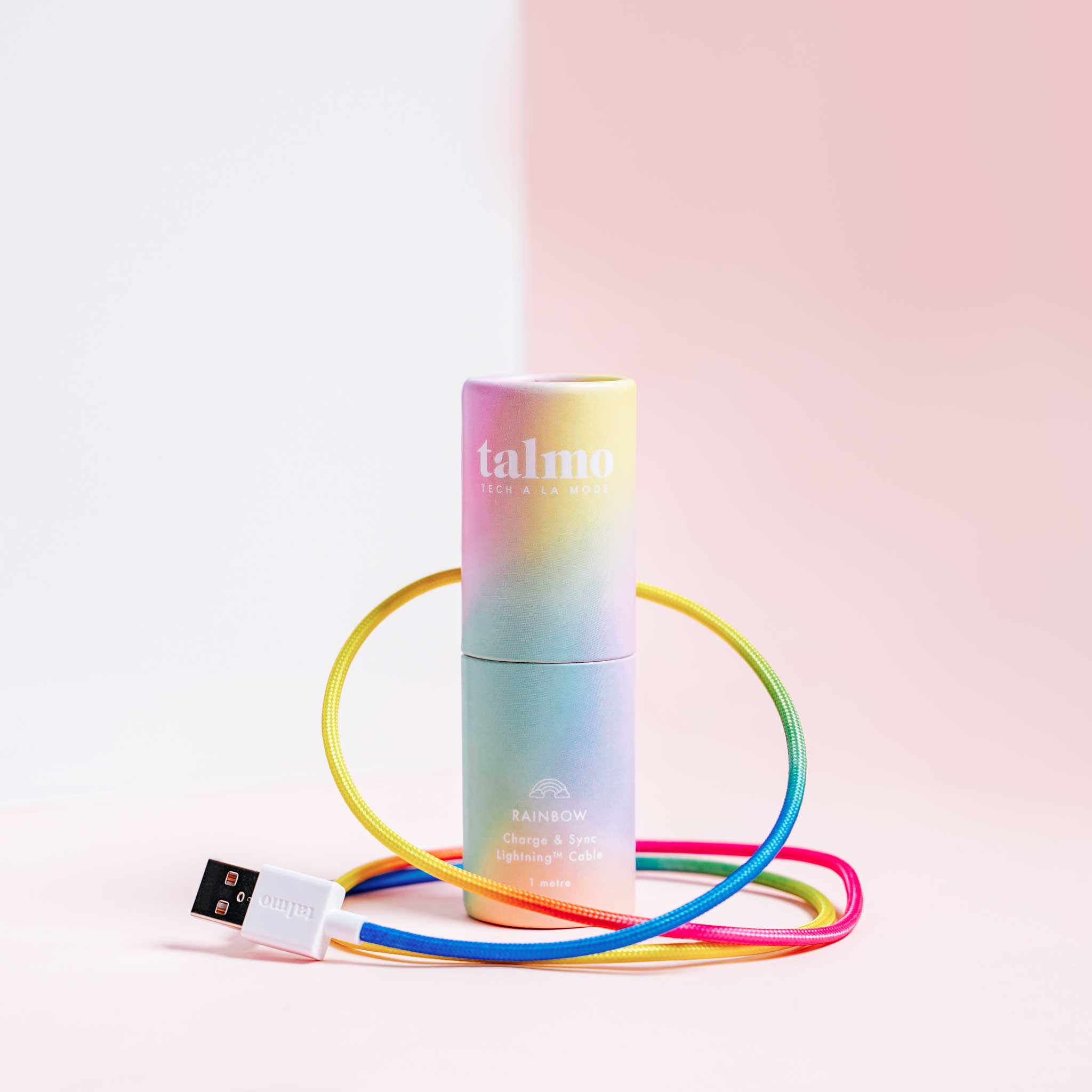 iPHONE USB vers Lightning Textile CONNEXION ET CÂBLE DE CHARGE | 100 cm | COULEURS ARC-EN-CIEL | Talmo