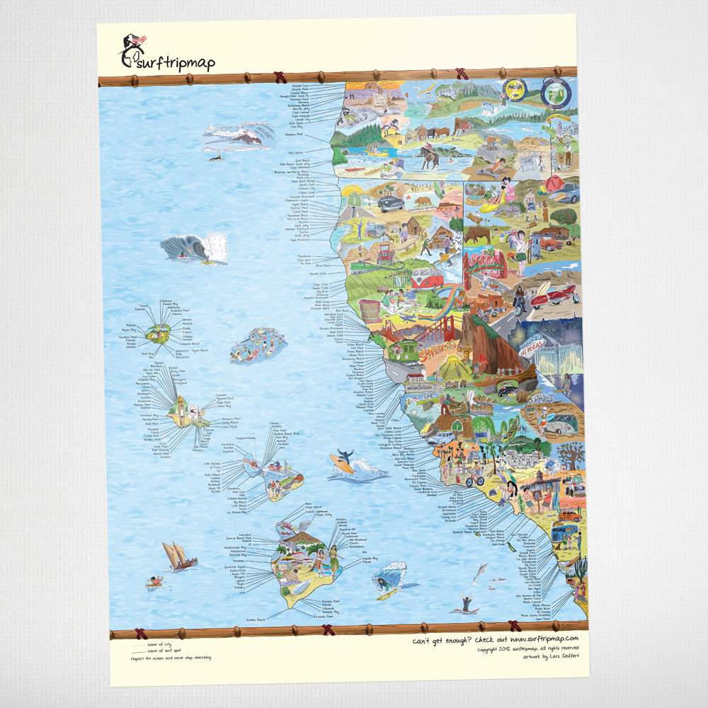 WEST COAST SURF MAP | Surf-WELTKARTE | Awesome Maps - Charles & Marie