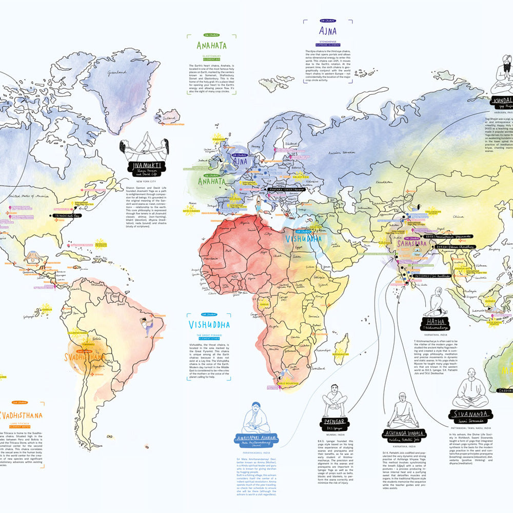 YOGA | illustrierte Yoga-WELTKARTE | zeigt Yoga Orte & Styles | Eva Dietrich | Awesome Maps - Charles & Marie
