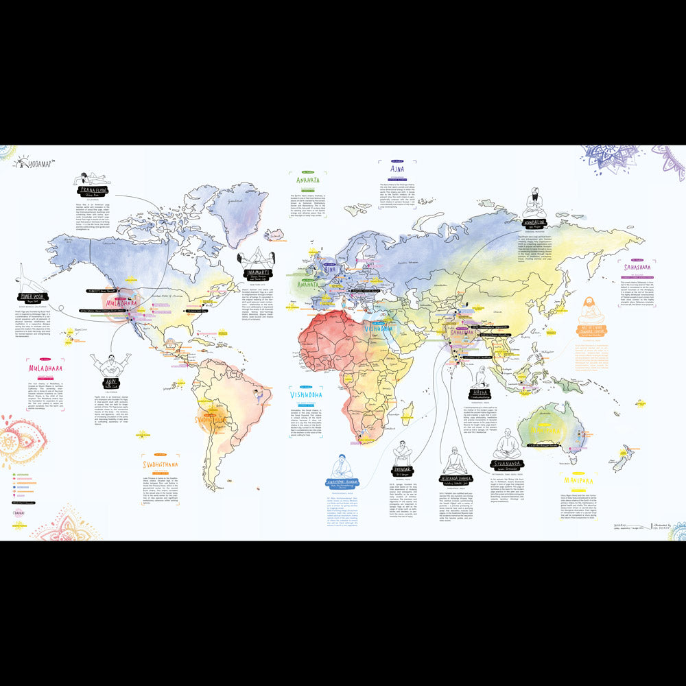 YOGA | illustrierte Yoga-WELTKARTE | zeigt Yoga Orte & Styles | Eva Dietrich | Awesome Maps - Charles & Marie