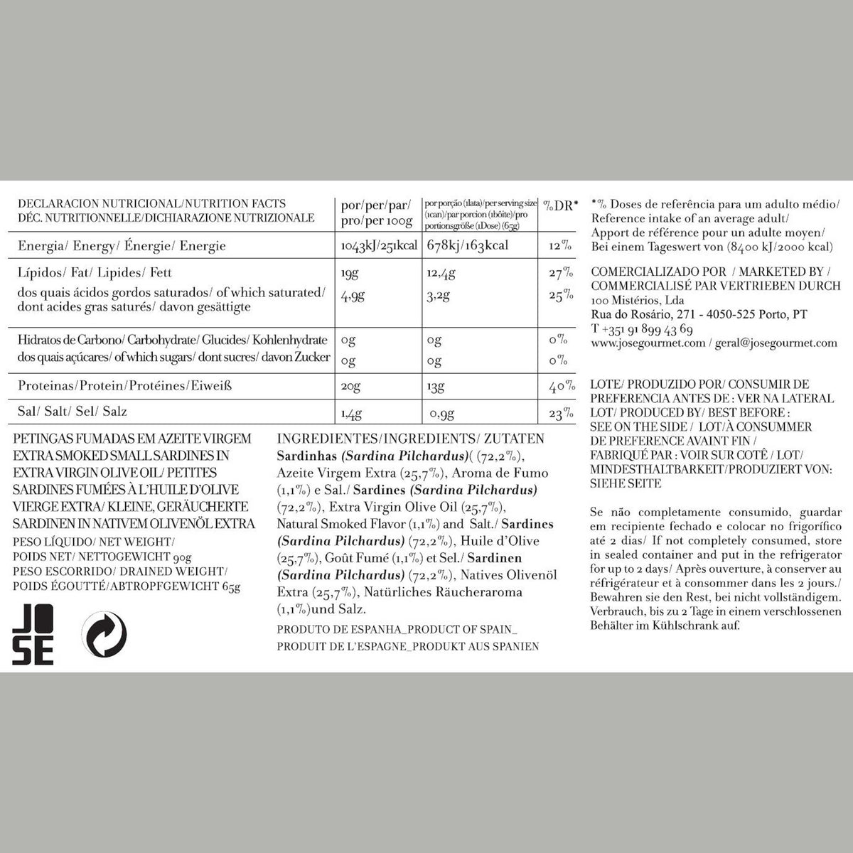 Smoked Small Sardines in Extra Virgin Olive Oil – 90 g | José Gourmet