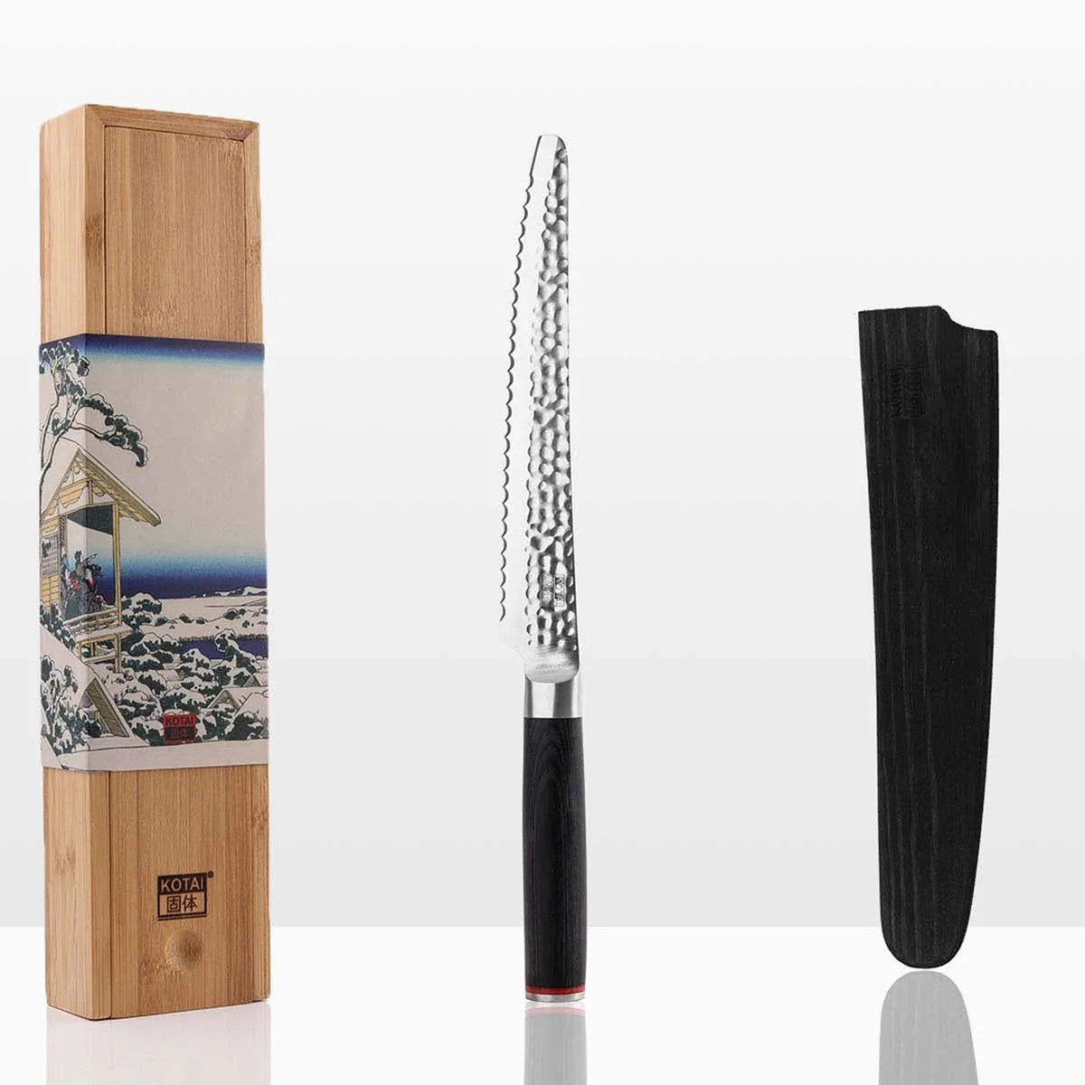COUTEAU À PAIN Dentelé | coffret cadeau saya en bois et bambou | Lame de 20 cm | Kotai