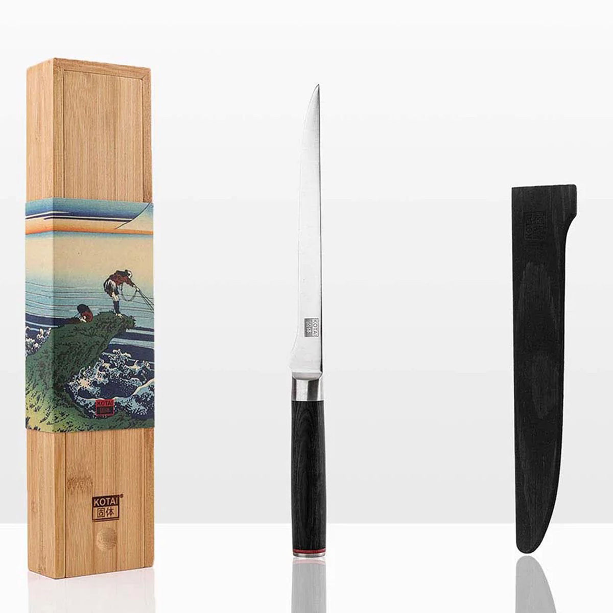 COUTEAU À FILET pour poisson | coffret cadeau saya en bois et bambou | Lame de 20 cm | Kotai
