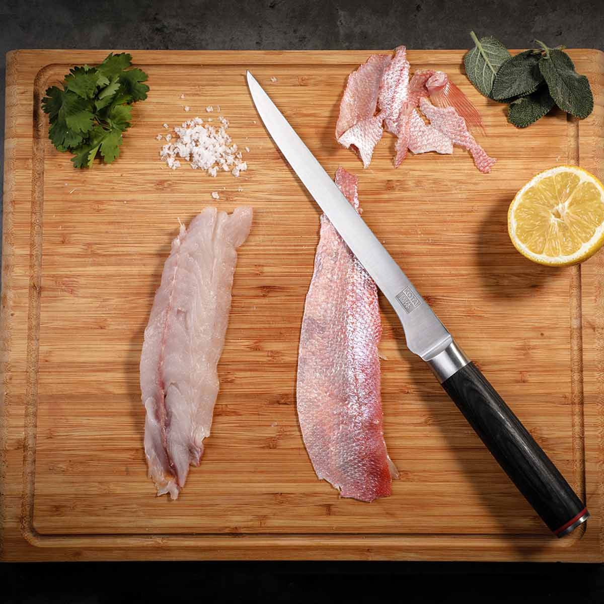 COUTEAU À FILET pour poisson | coffret cadeau saya en bois et bambou | Lame de 20 cm | Kotai