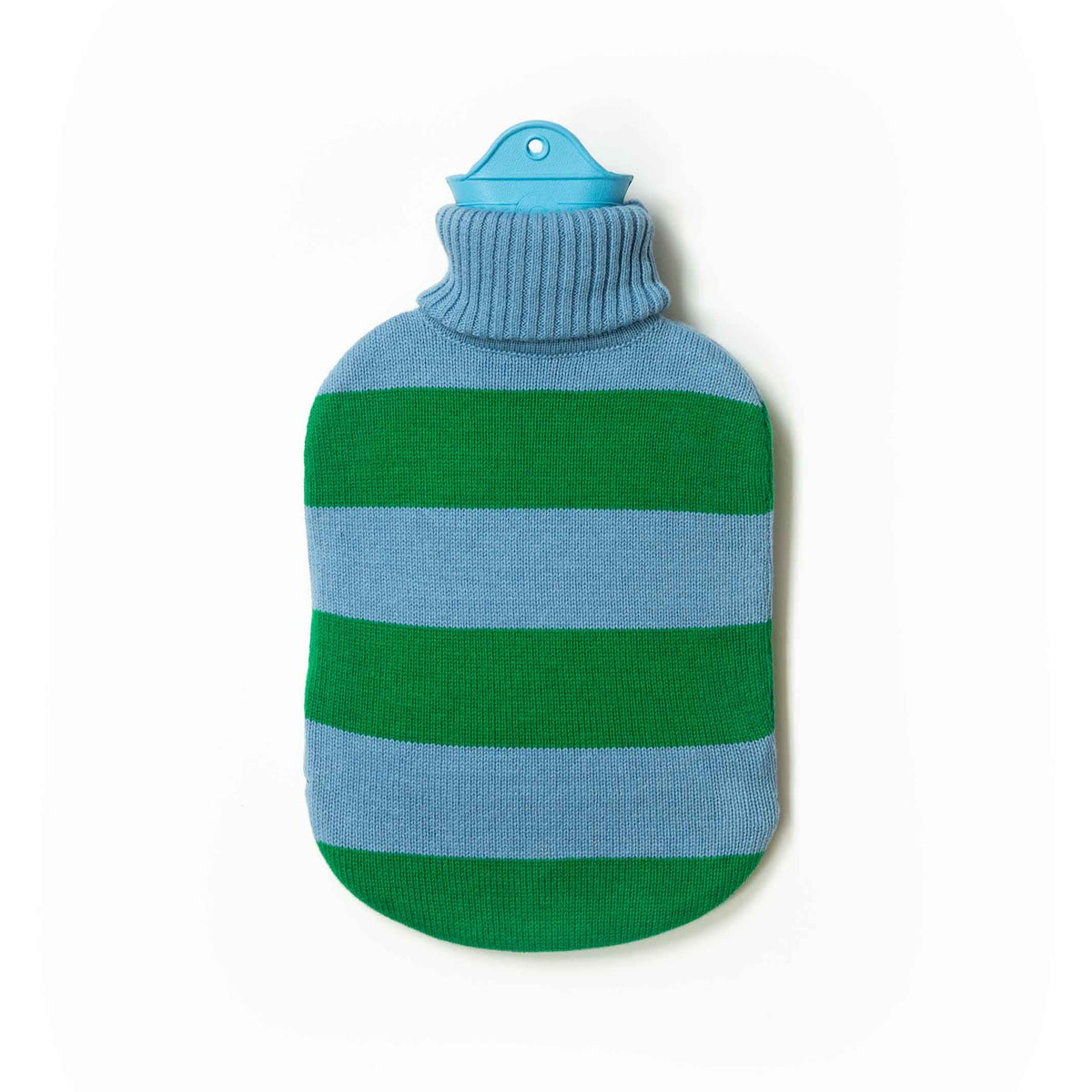 BOUTEILLE CHAUDE avec pull col roulé rayé | Bleu ciel et vert | Suite702