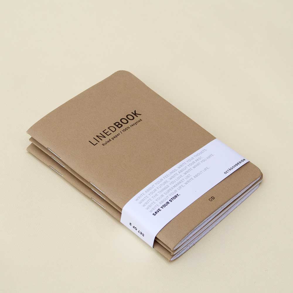 Linedbook | 3er Set | linierte beige kleine NOTIZBÜCHER | Octàgon Design