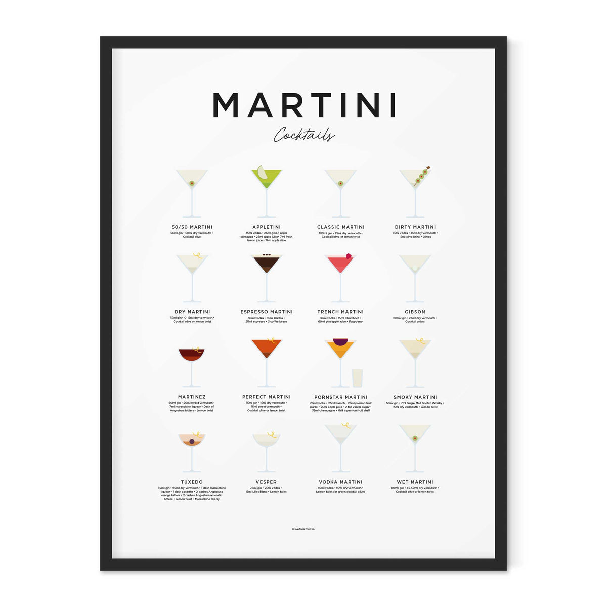COCKTAILS MARTINI - Affiche 40x50 cm | Impression éternelle