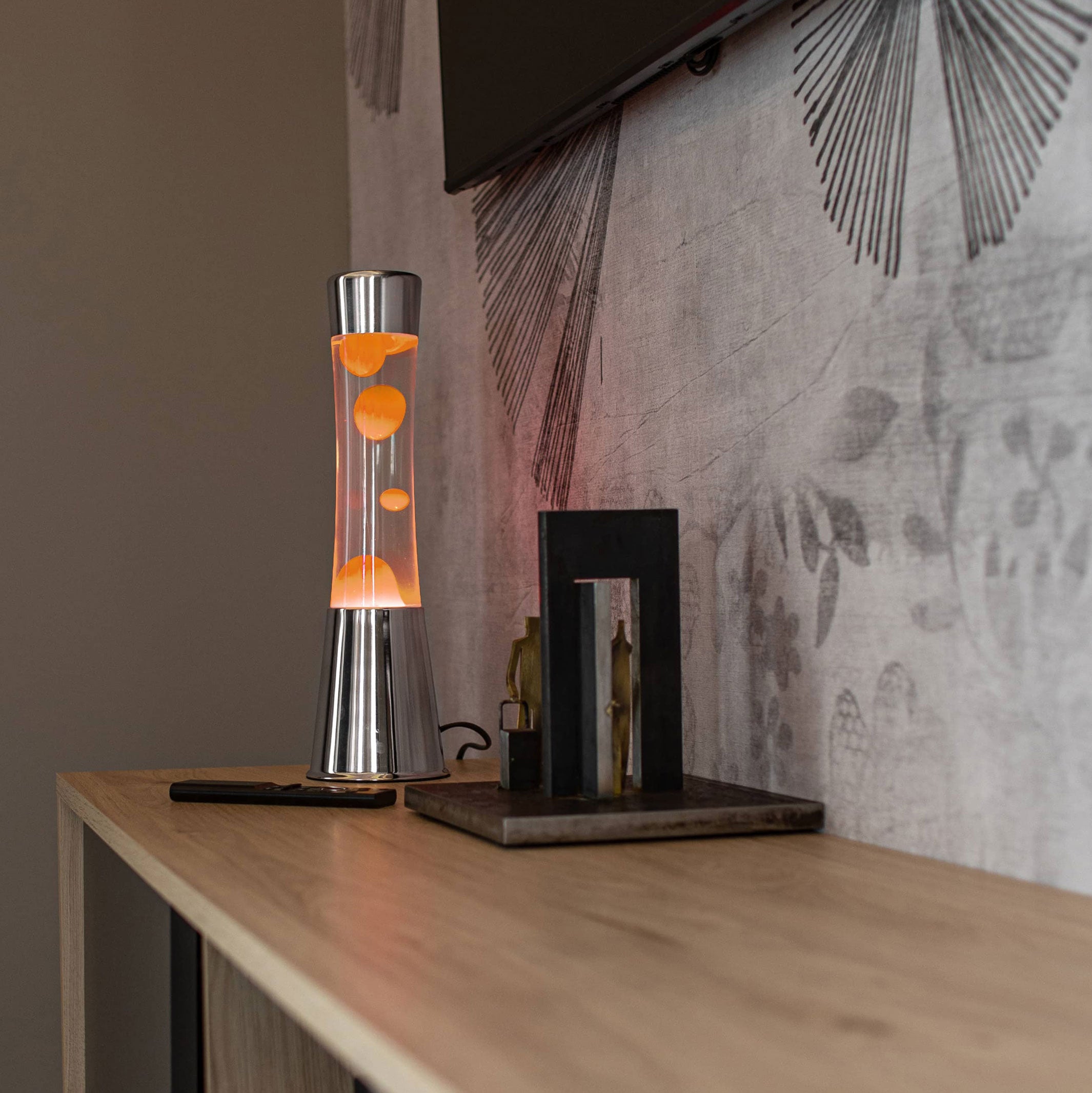 Lavalampe Tower – Chrom · Orange Lava · Retro · 39,5 cm | Fisura · Tischlampe