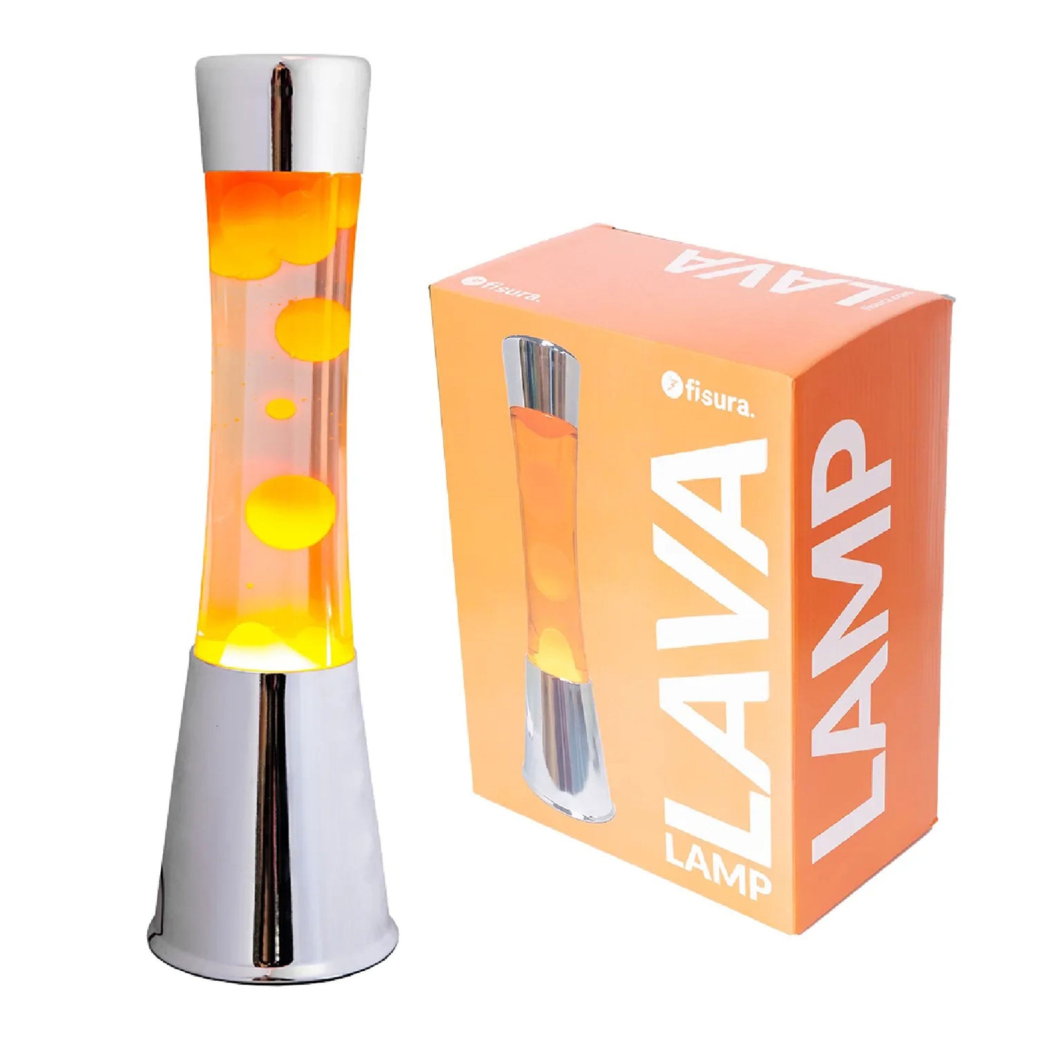 Lavalampe Tower – Chrom · Orange Lava · Retro · 39,5 cm | Fisura · Tischlampe