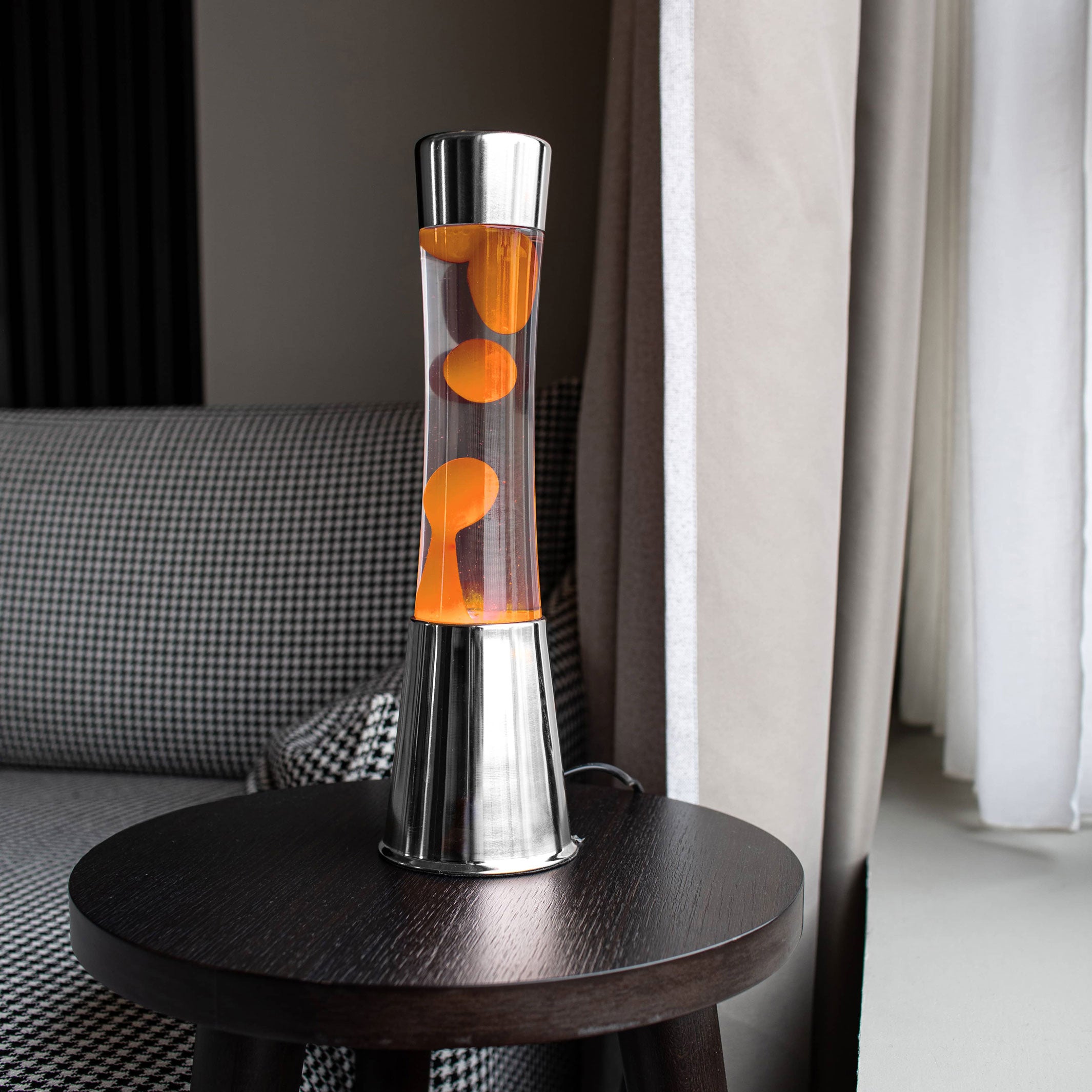 Lavalampe Tower – Chrom · Orange Lava · Retro · 39,5 cm | Fisura · Tischlampe