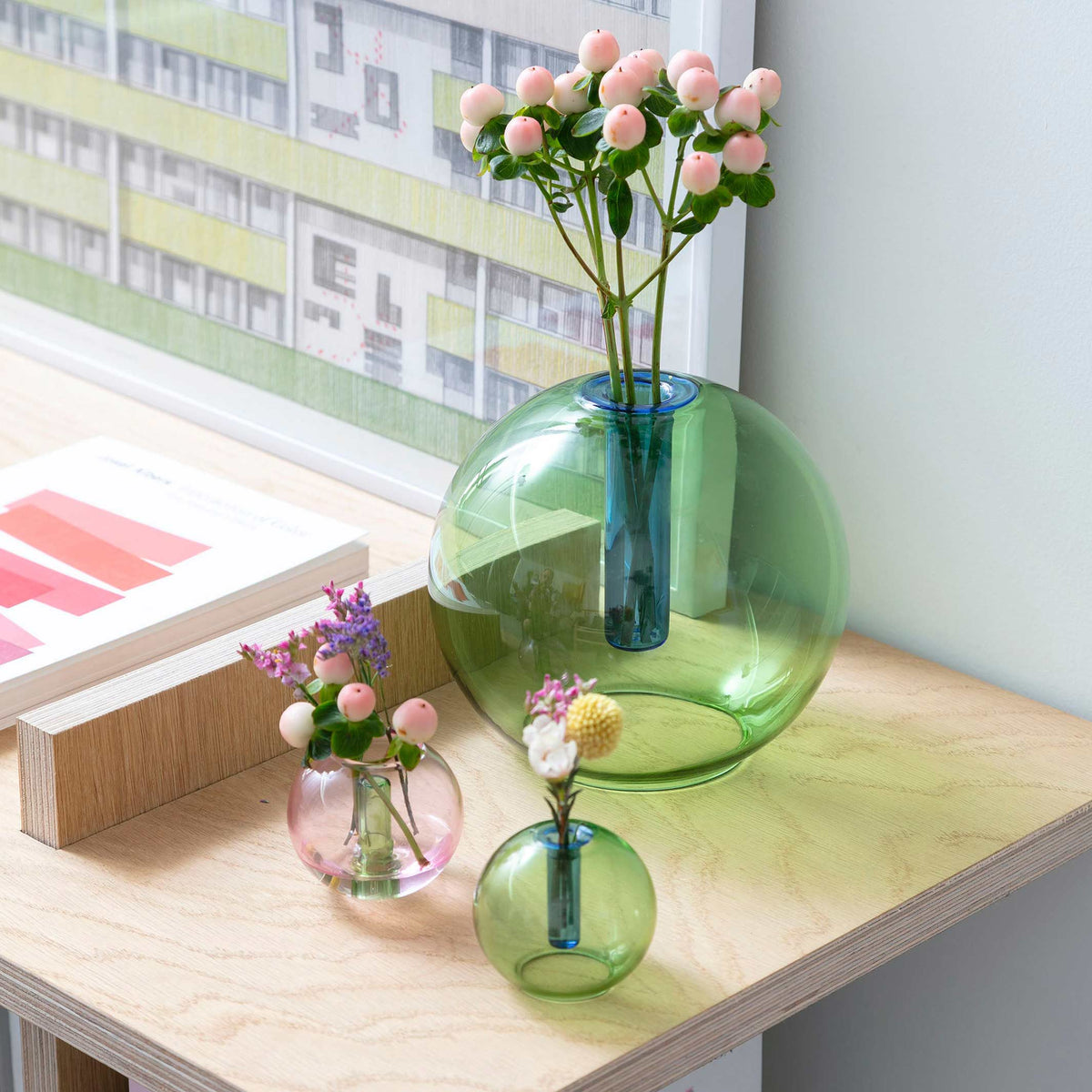 BUBBLE GLASS VASE - Green & Blue | Block Design