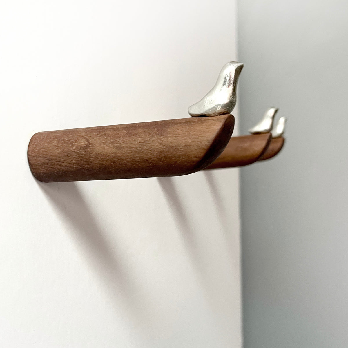 BIRD - coat hooks made of wood & pewter - set of 3 | Formpoet