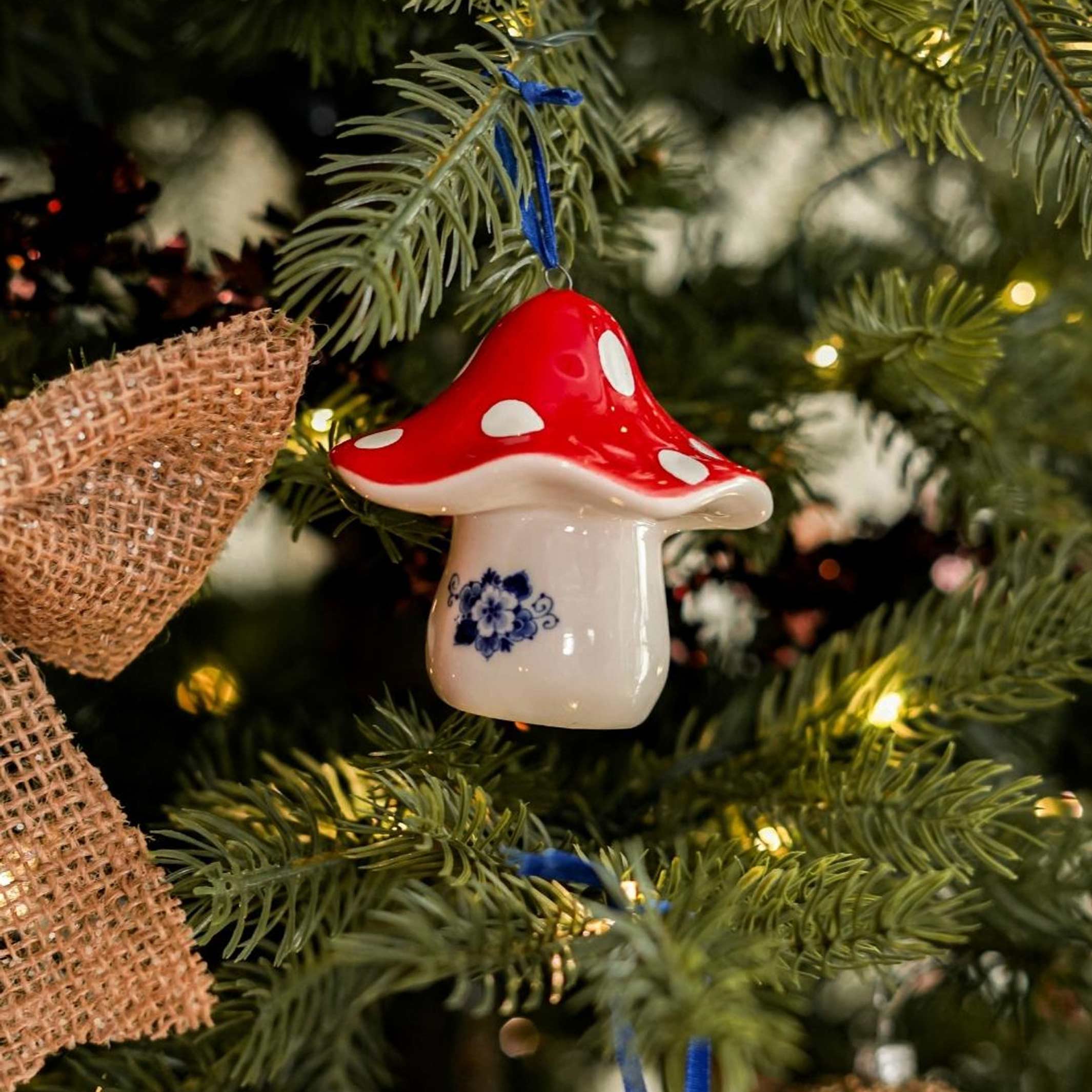 FLIEGENPILZ - Weihnachtsbaumschmuck - Keramik ca. 8 cm | Heinen Delfts Blauw